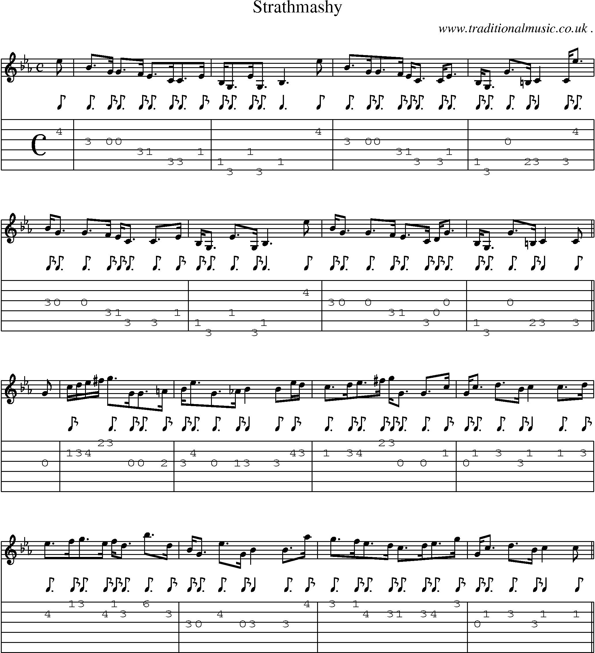Sheet-music  score, Chords and Guitar Tabs for Strathmashy