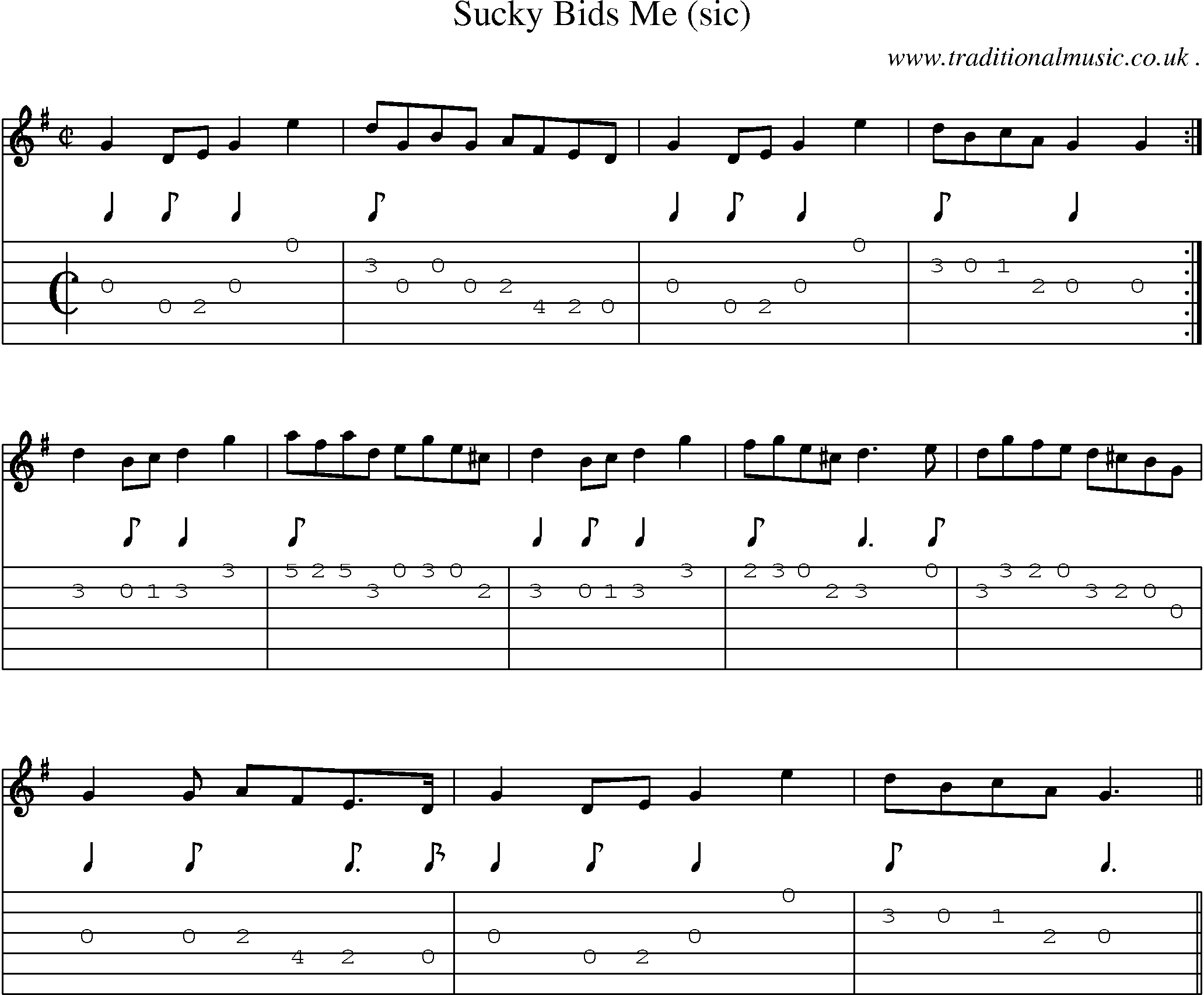 Sheet-music  score, Chords and Guitar Tabs for Sucky Bids Me Sic