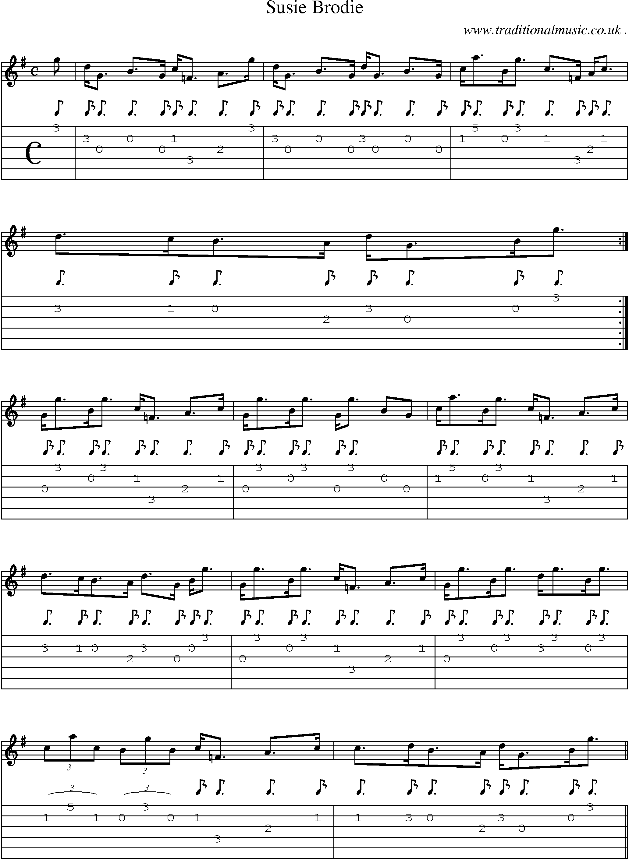 Sheet-music  score, Chords and Guitar Tabs for Susie Brodie
