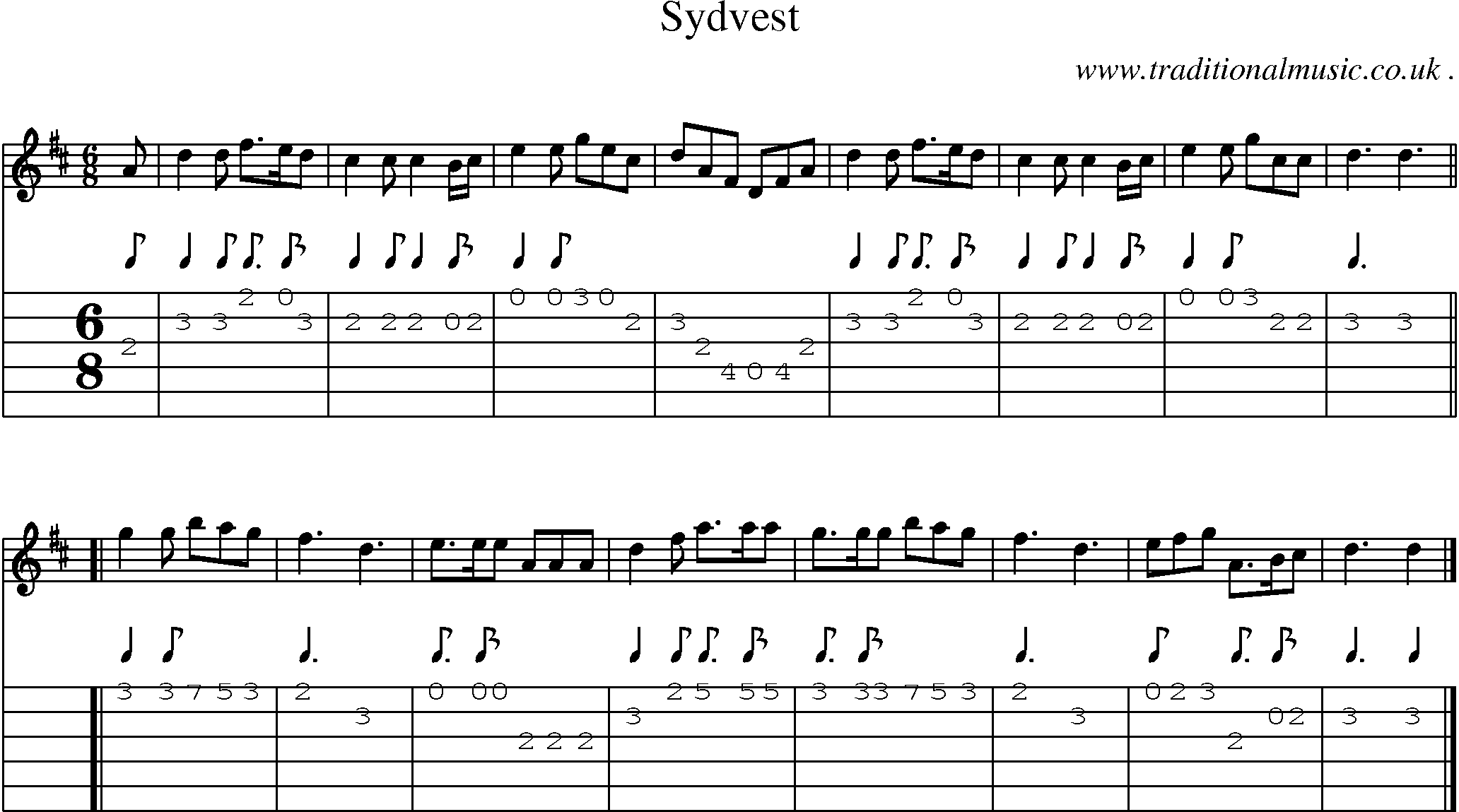 Sheet-music  score, Chords and Guitar Tabs for Sydvest