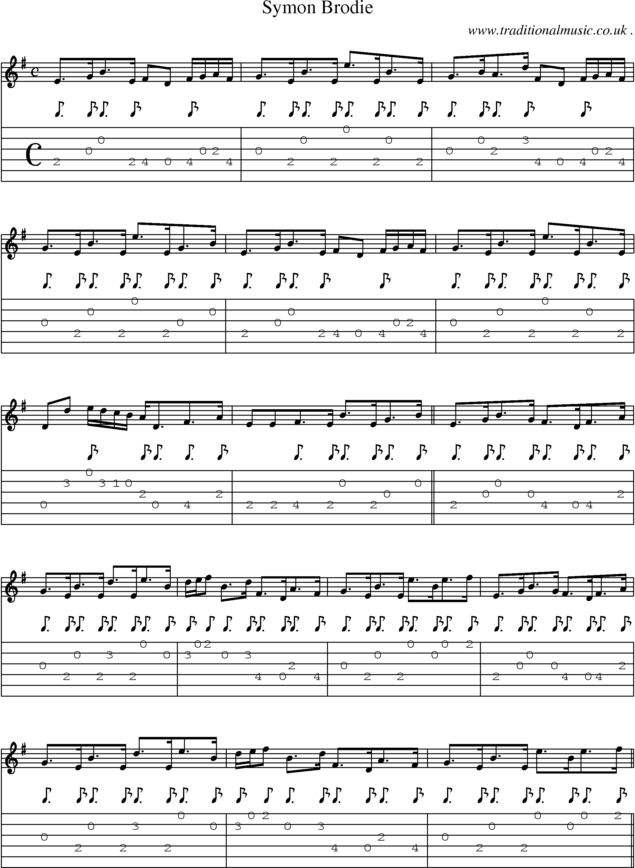 Sheet-music  score, Chords and Guitar Tabs for Symon Brodie
