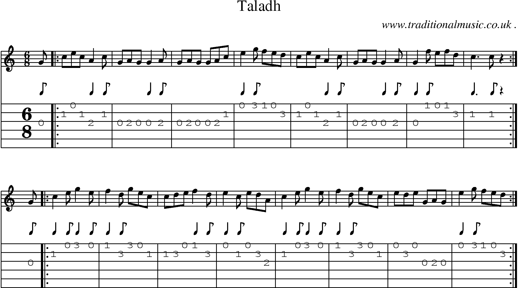 Sheet-music  score, Chords and Guitar Tabs for Taladh