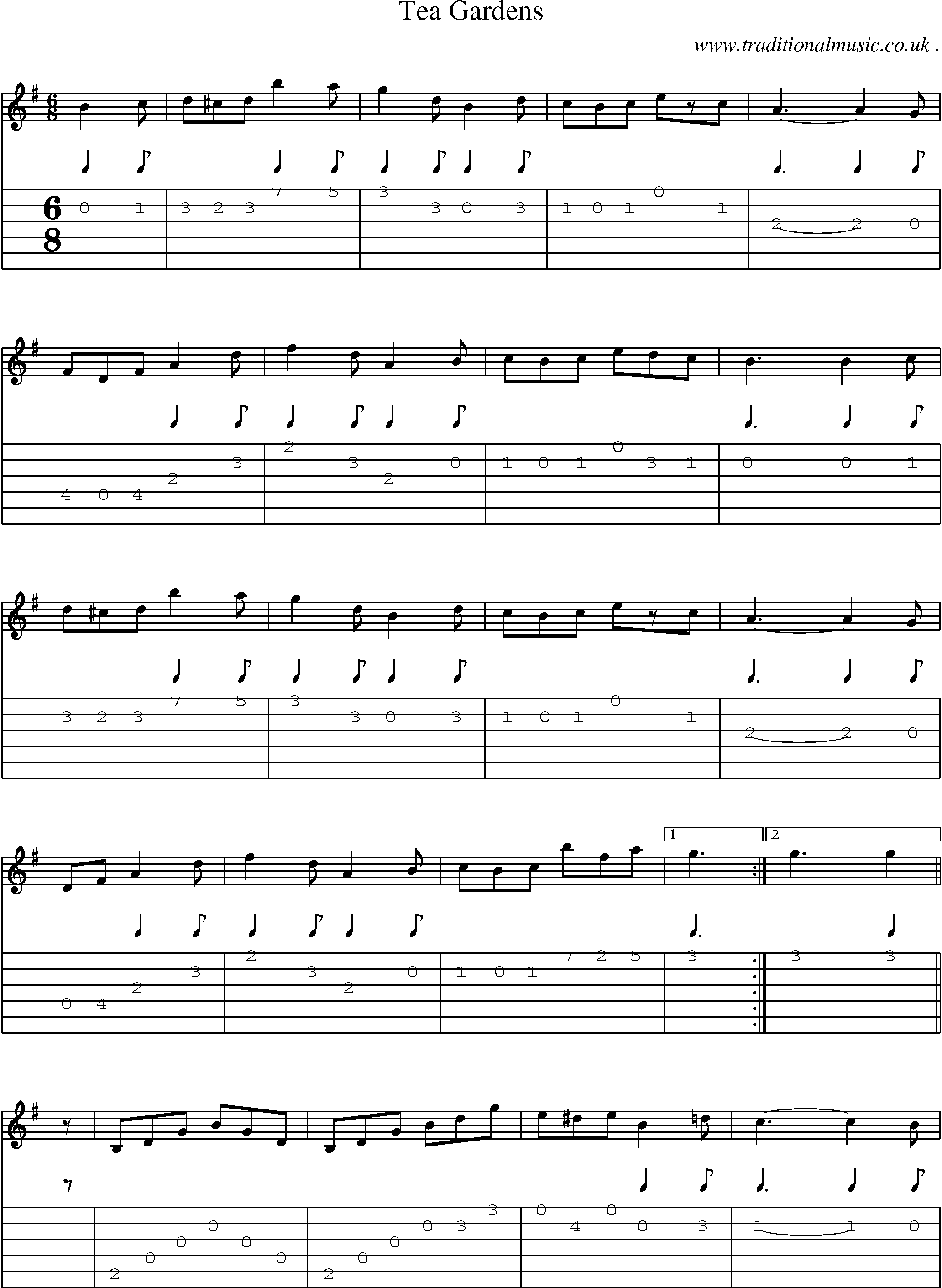 Sheet-music  score, Chords and Guitar Tabs for Tea Gardens