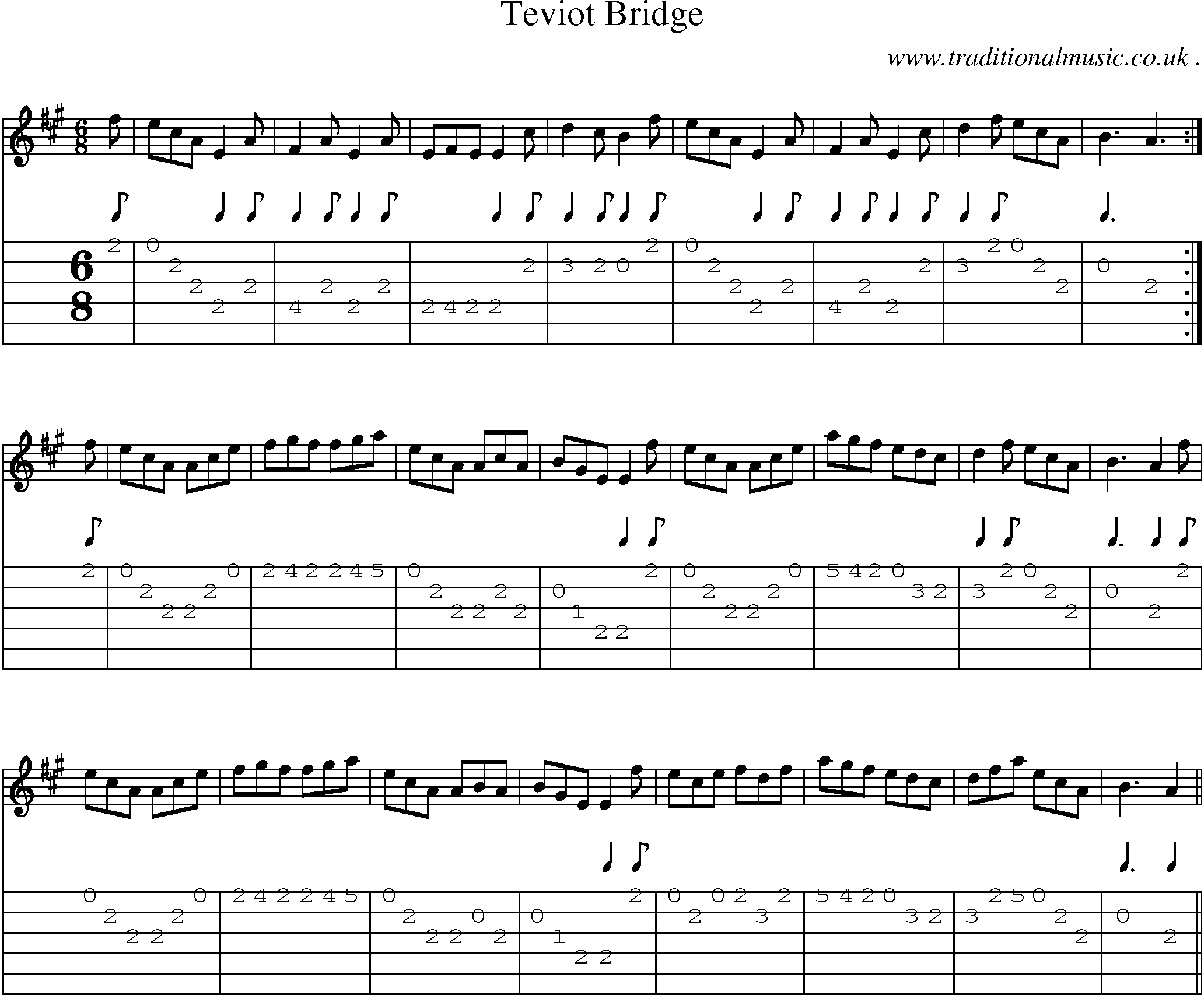 Sheet-music  score, Chords and Guitar Tabs for Teviot Bridge