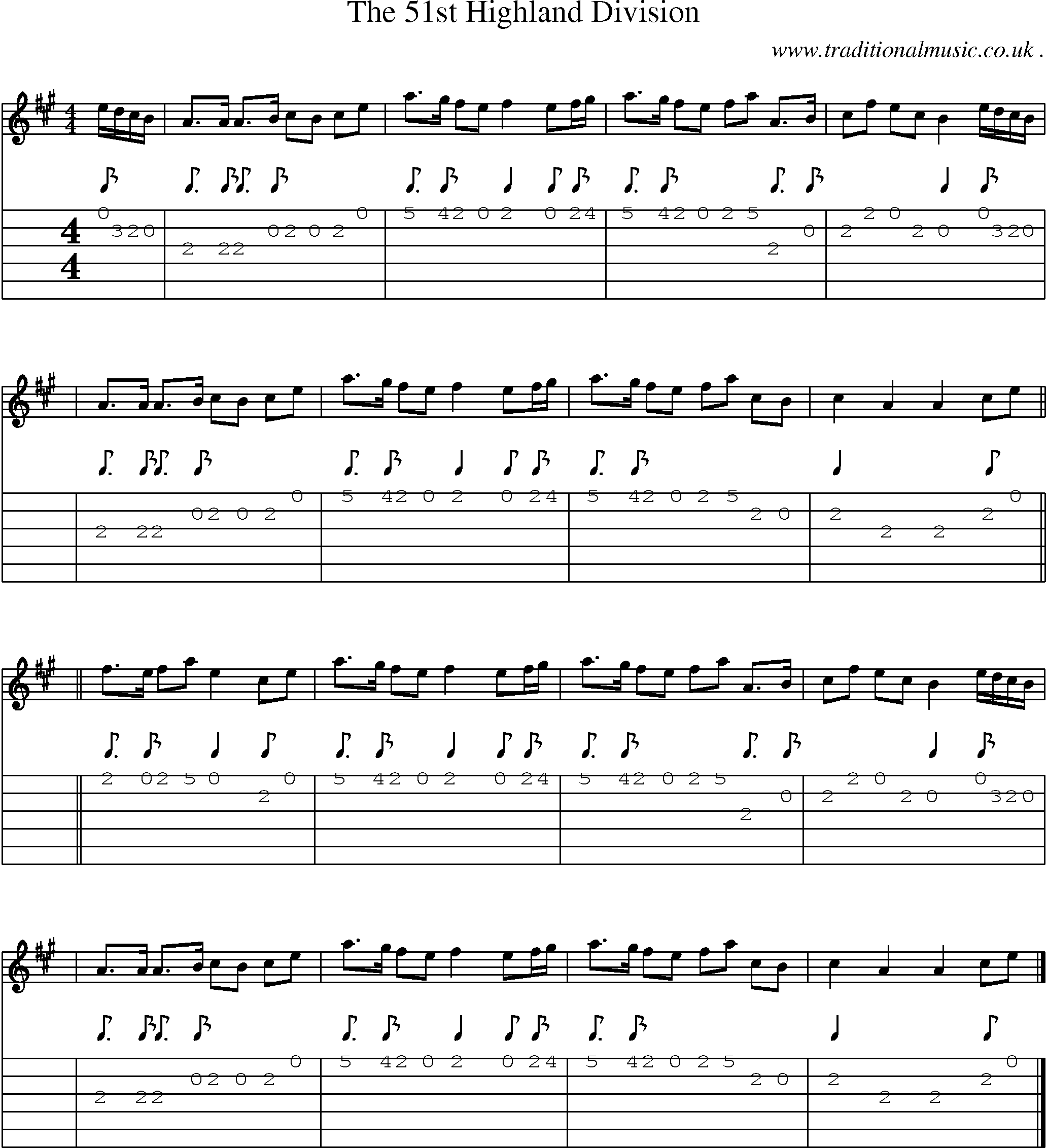 Sheet-music  score, Chords and Guitar Tabs for The 51st Highland Division