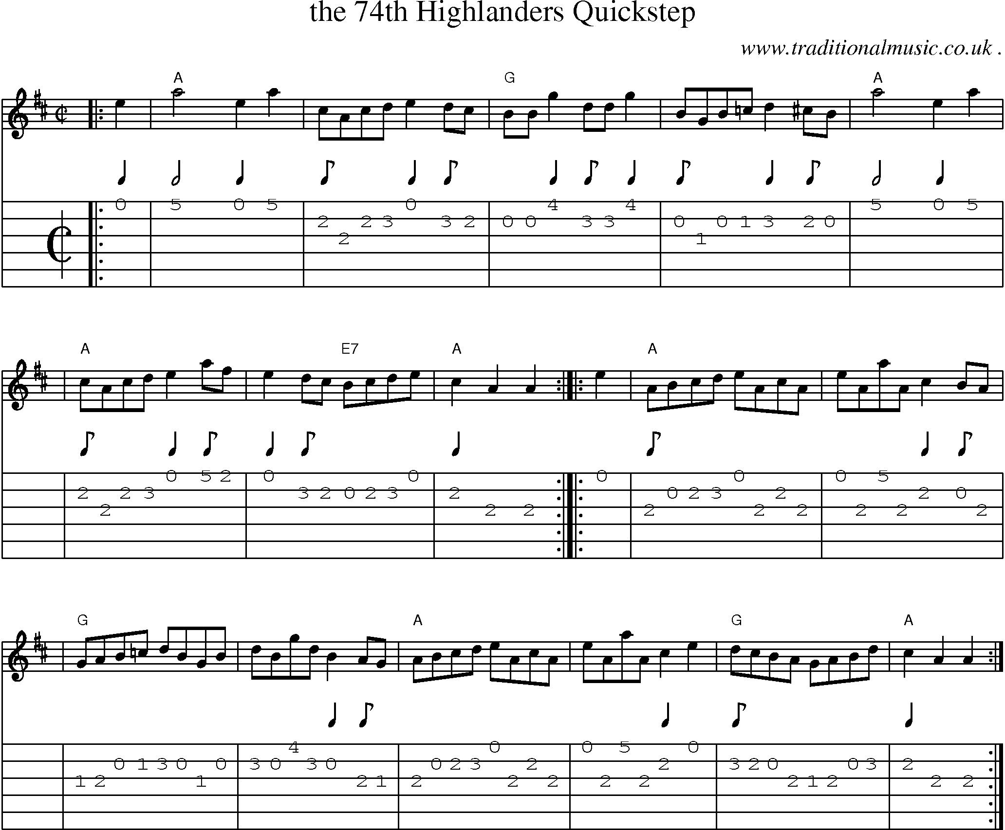 Sheet-music  score, Chords and Guitar Tabs for The 74th Highlanders Quickstep