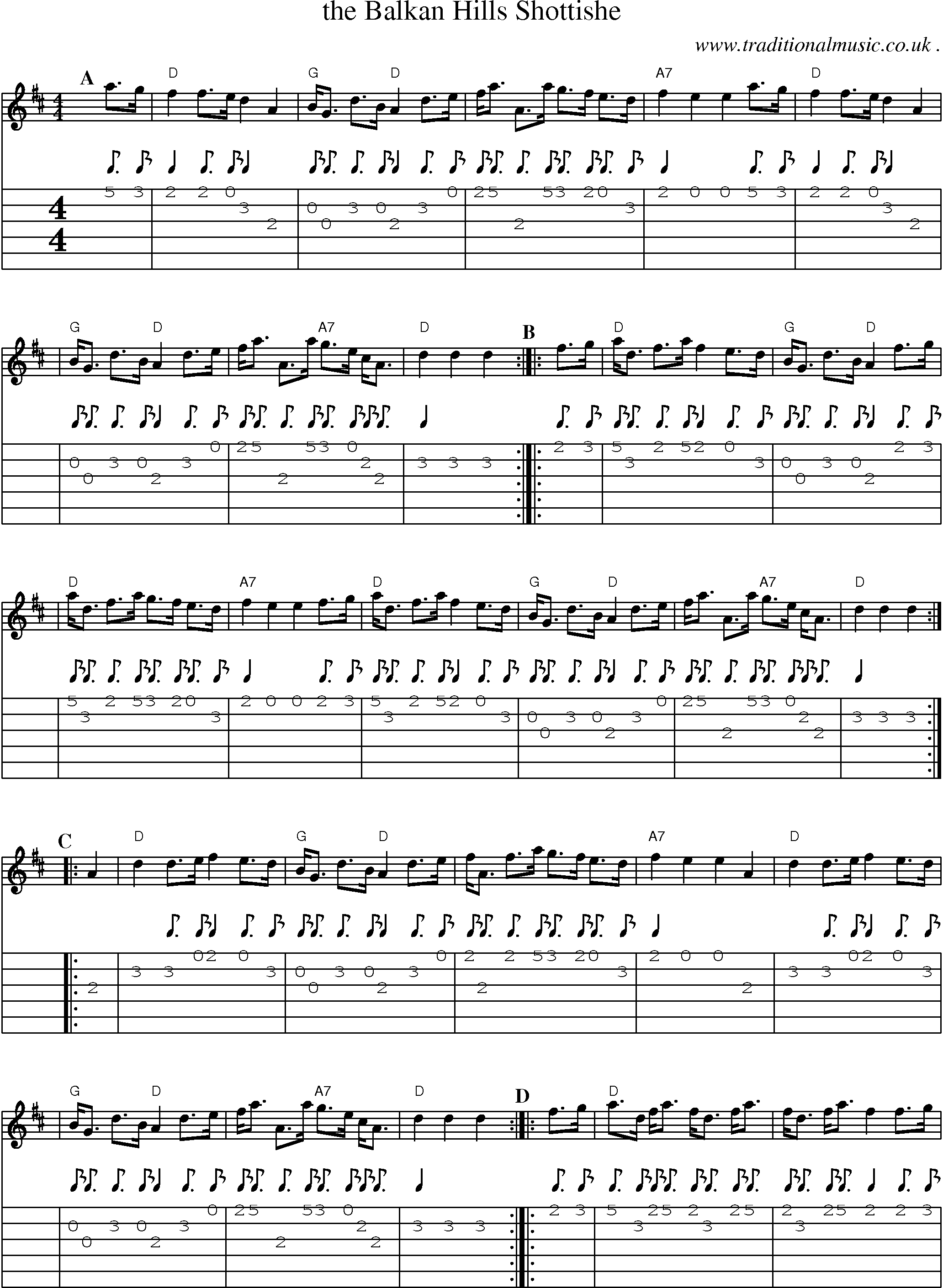 Sheet-music  score, Chords and Guitar Tabs for The Balkan Hills Shottishe