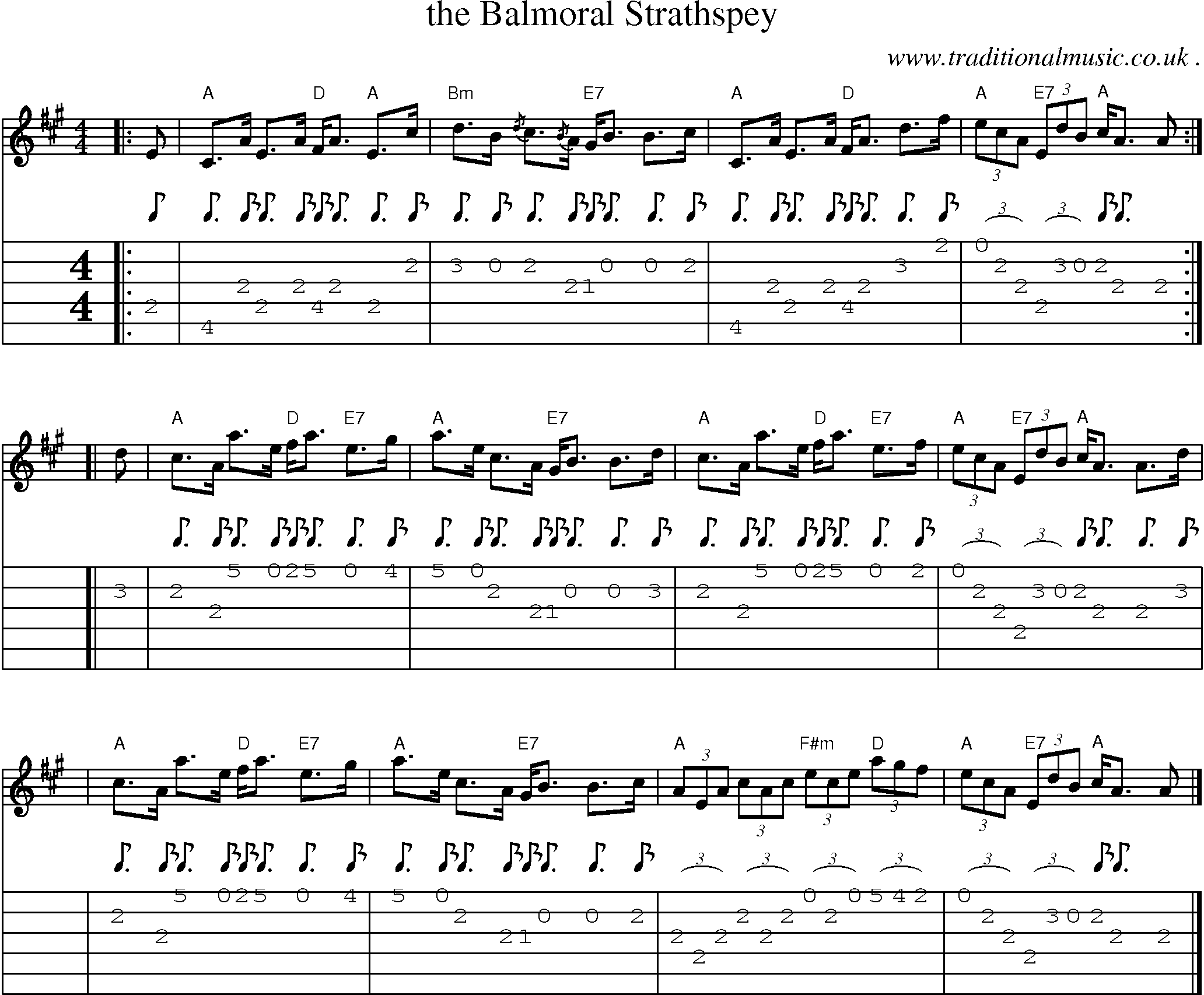 Sheet-music  score, Chords and Guitar Tabs for The Balmoral Strathspey