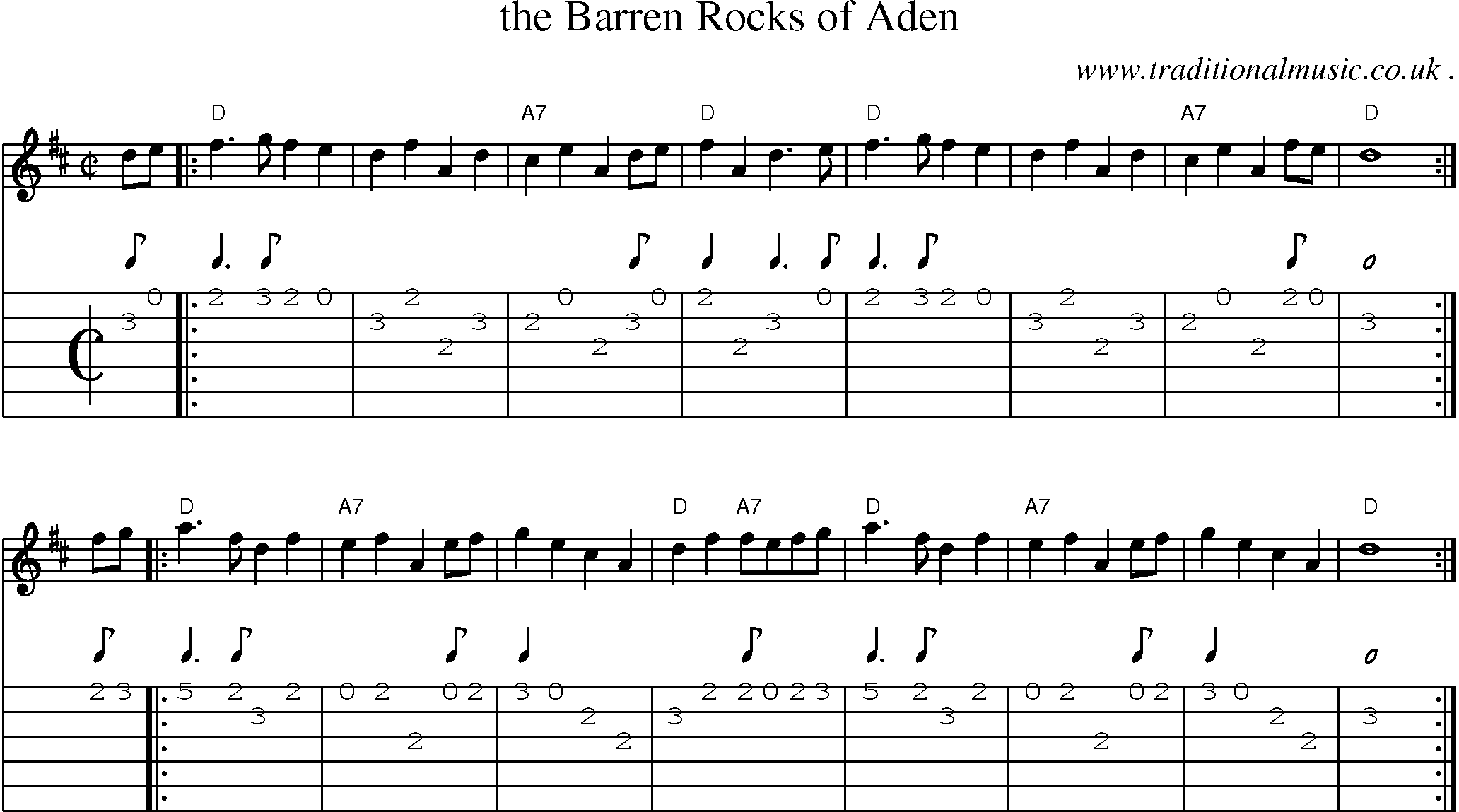 Sheet-music  score, Chords and Guitar Tabs for The Barren Rocks Of Aden