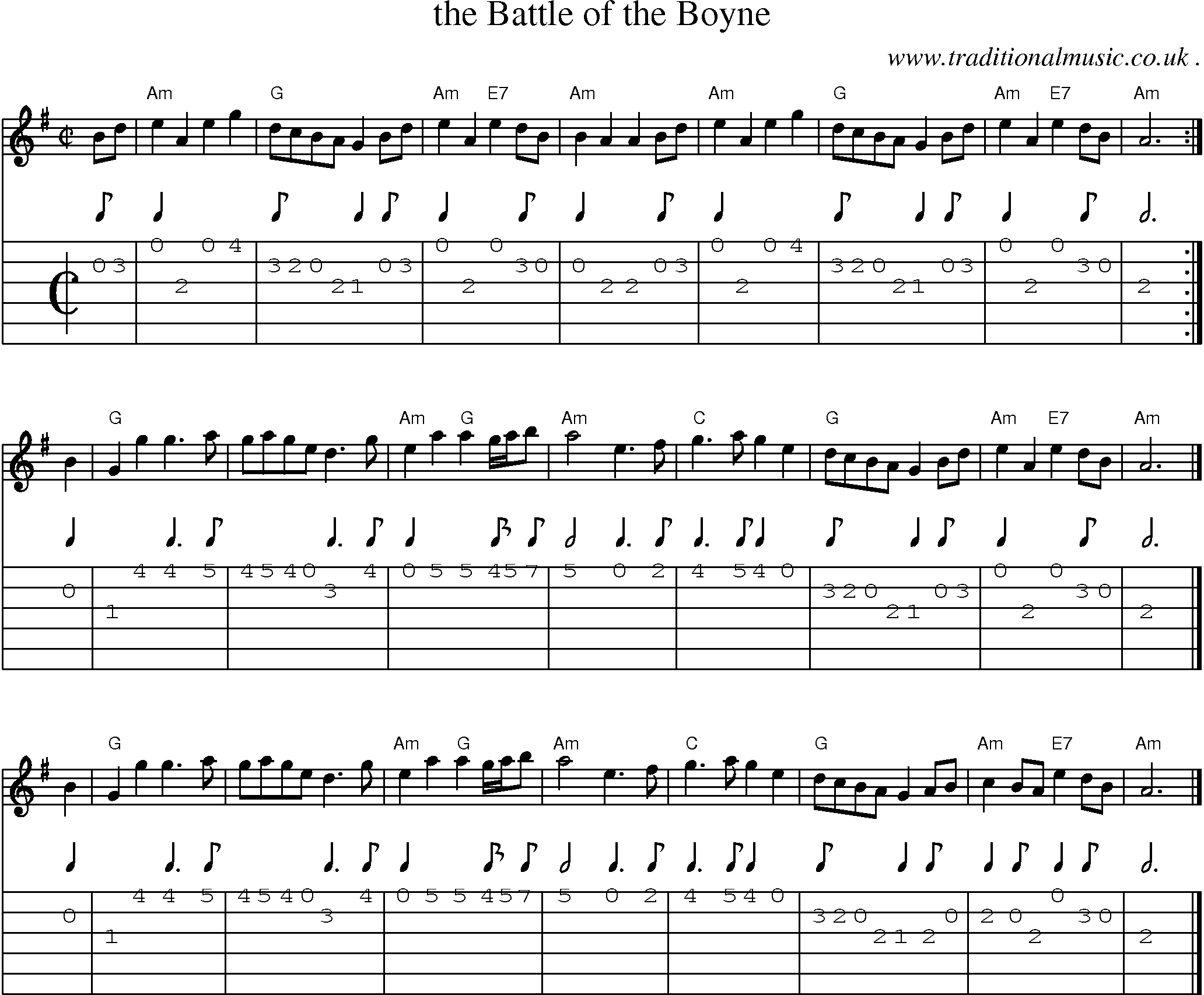 Sheet-music  score, Chords and Guitar Tabs for The Battle Of The Boyne