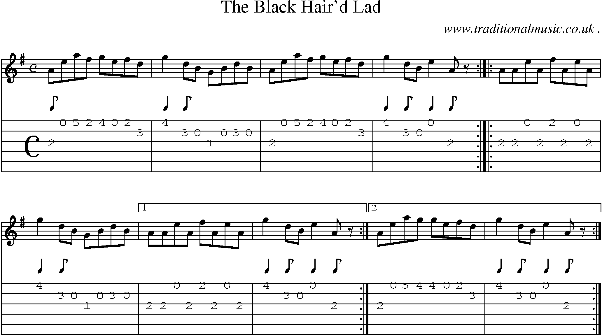 Sheet-music  score, Chords and Guitar Tabs for The Black Haird Lad