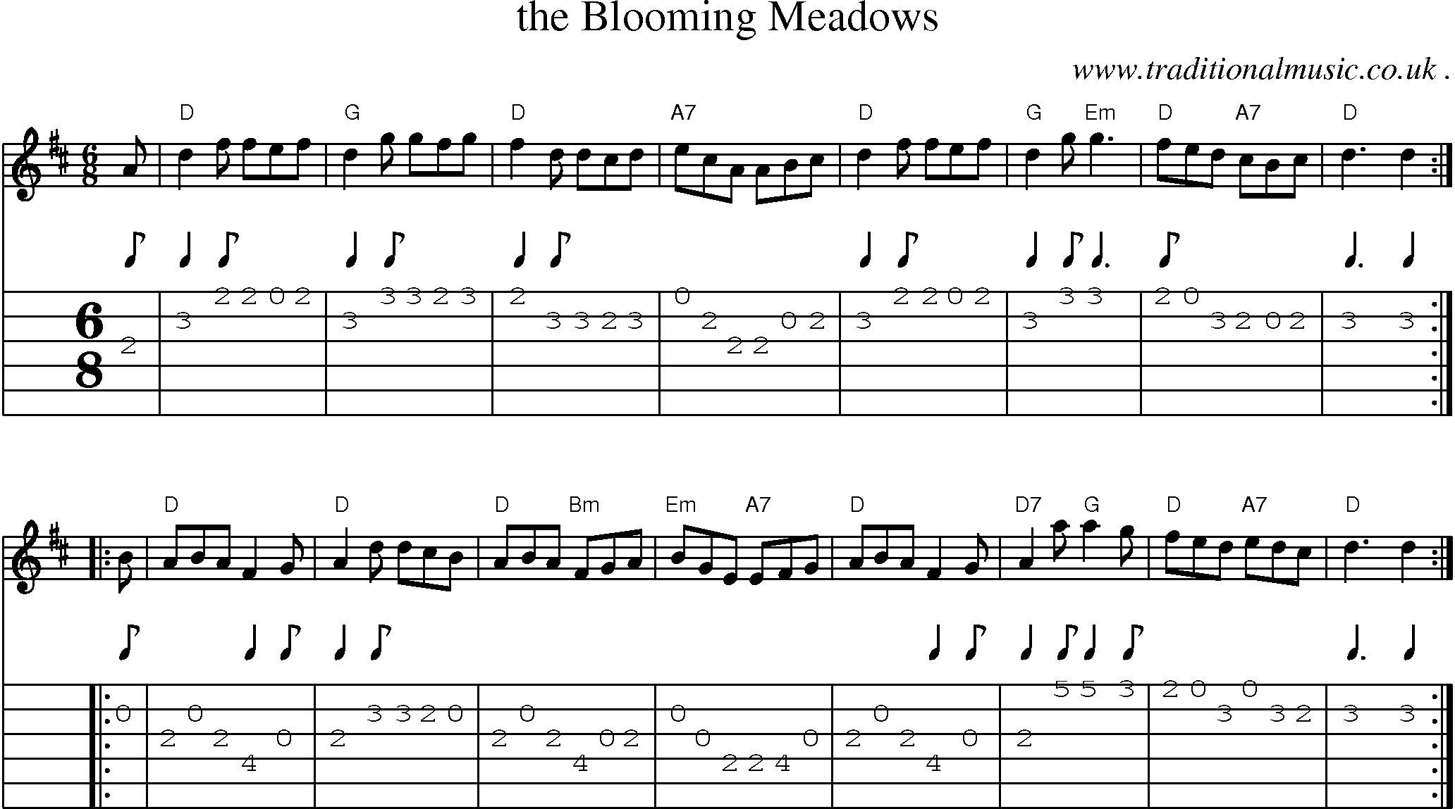 Sheet-music  score, Chords and Guitar Tabs for The Blooming Meadows