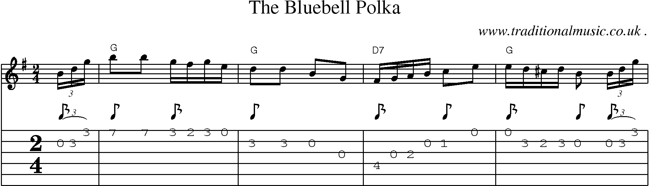 Sheet-music  score, Chords and Guitar Tabs for The Bluebell Polka