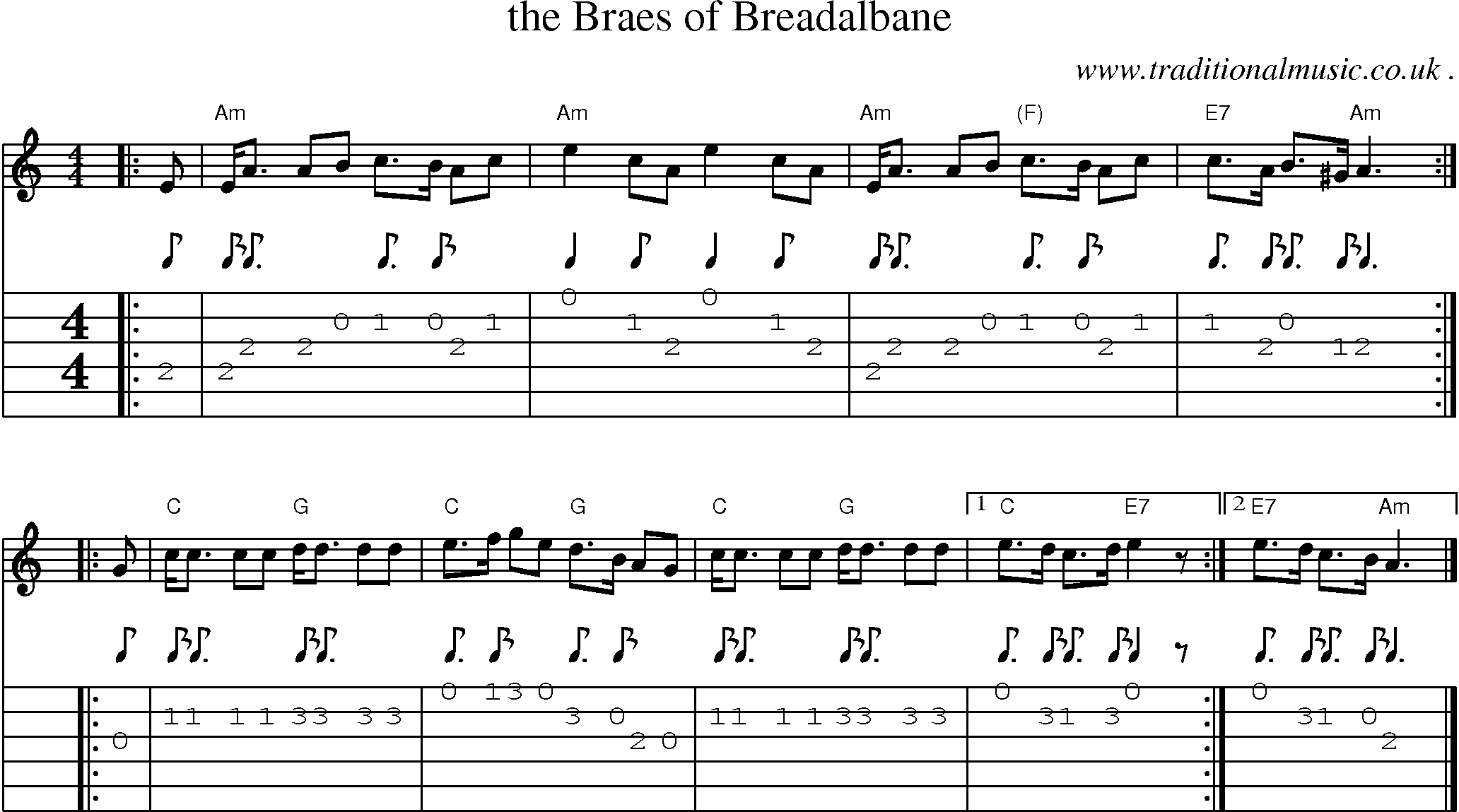 Sheet-music  score, Chords and Guitar Tabs for The Braes Of Breadalbane