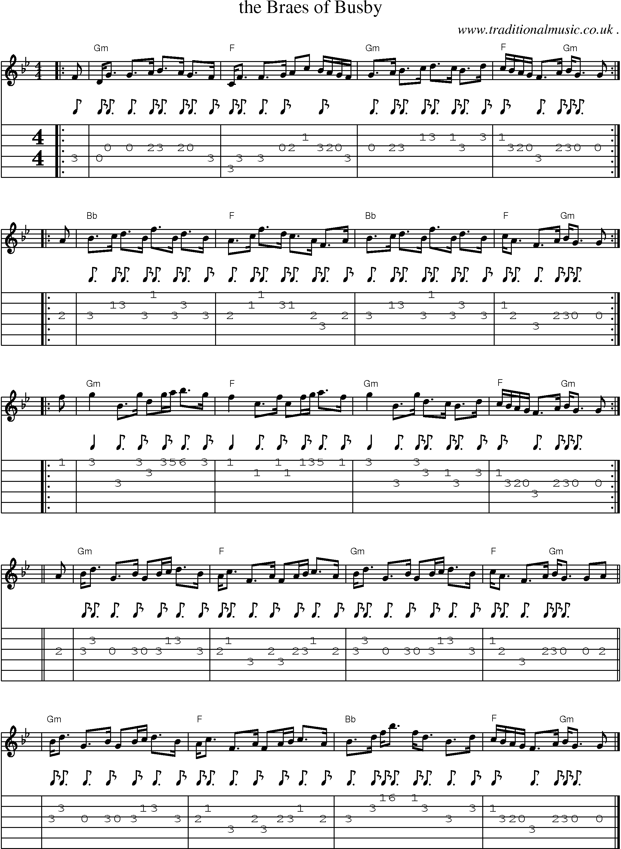 Sheet-music  score, Chords and Guitar Tabs for The Braes Of Busby