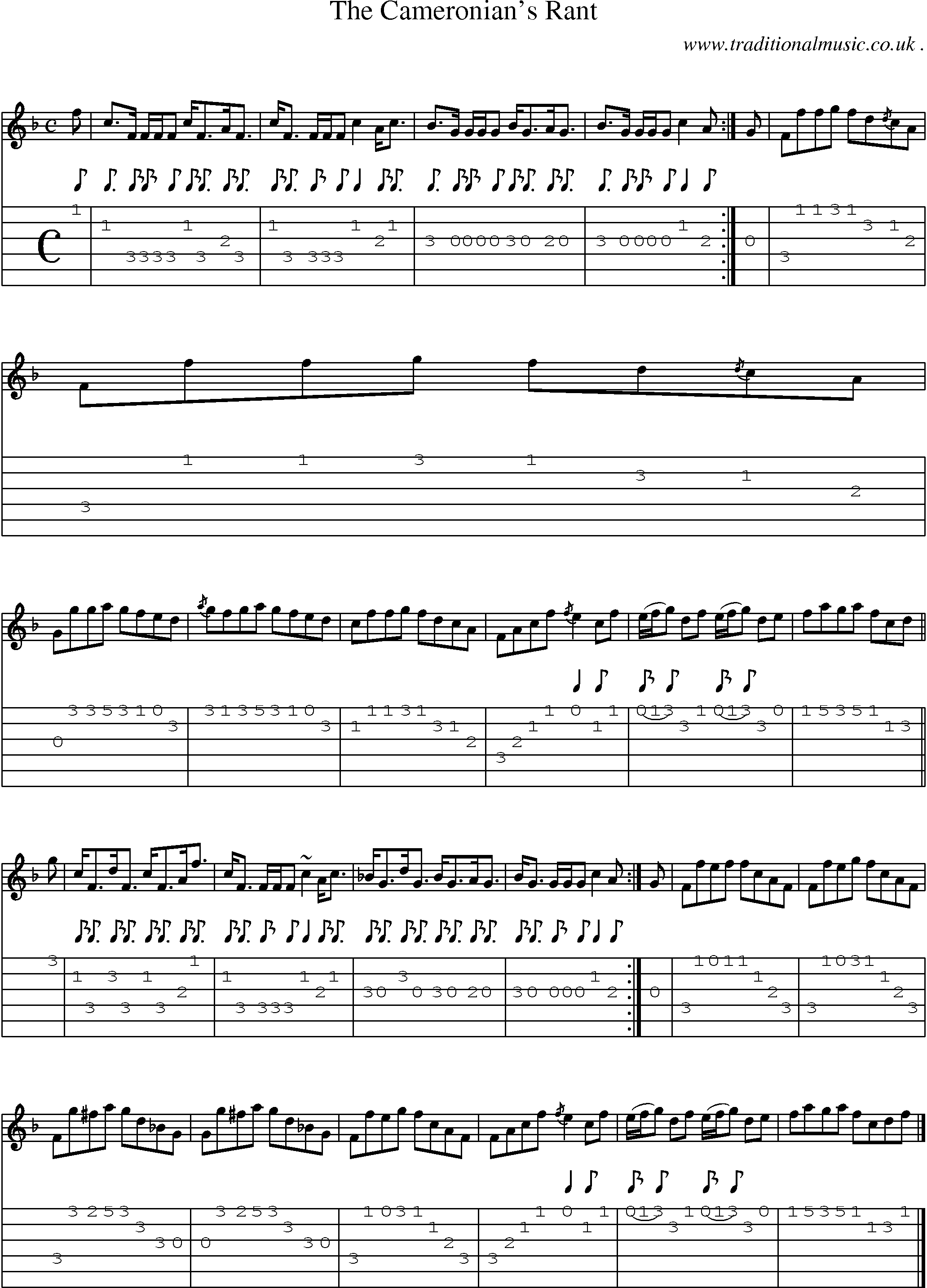 Sheet-music  score, Chords and Guitar Tabs for The Cameronians Rant