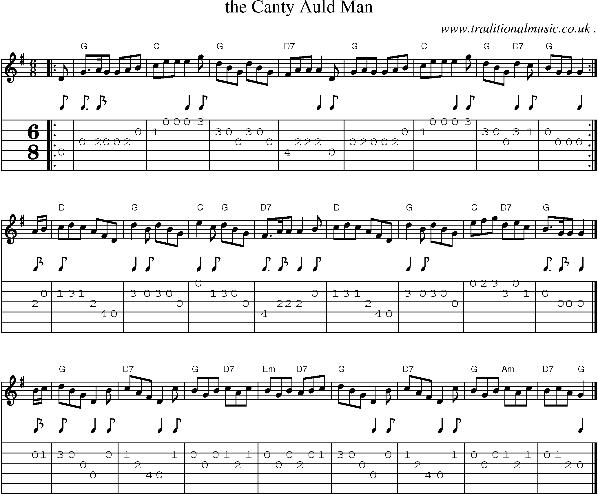 Sheet-music  score, Chords and Guitar Tabs for The Canty Auld Man