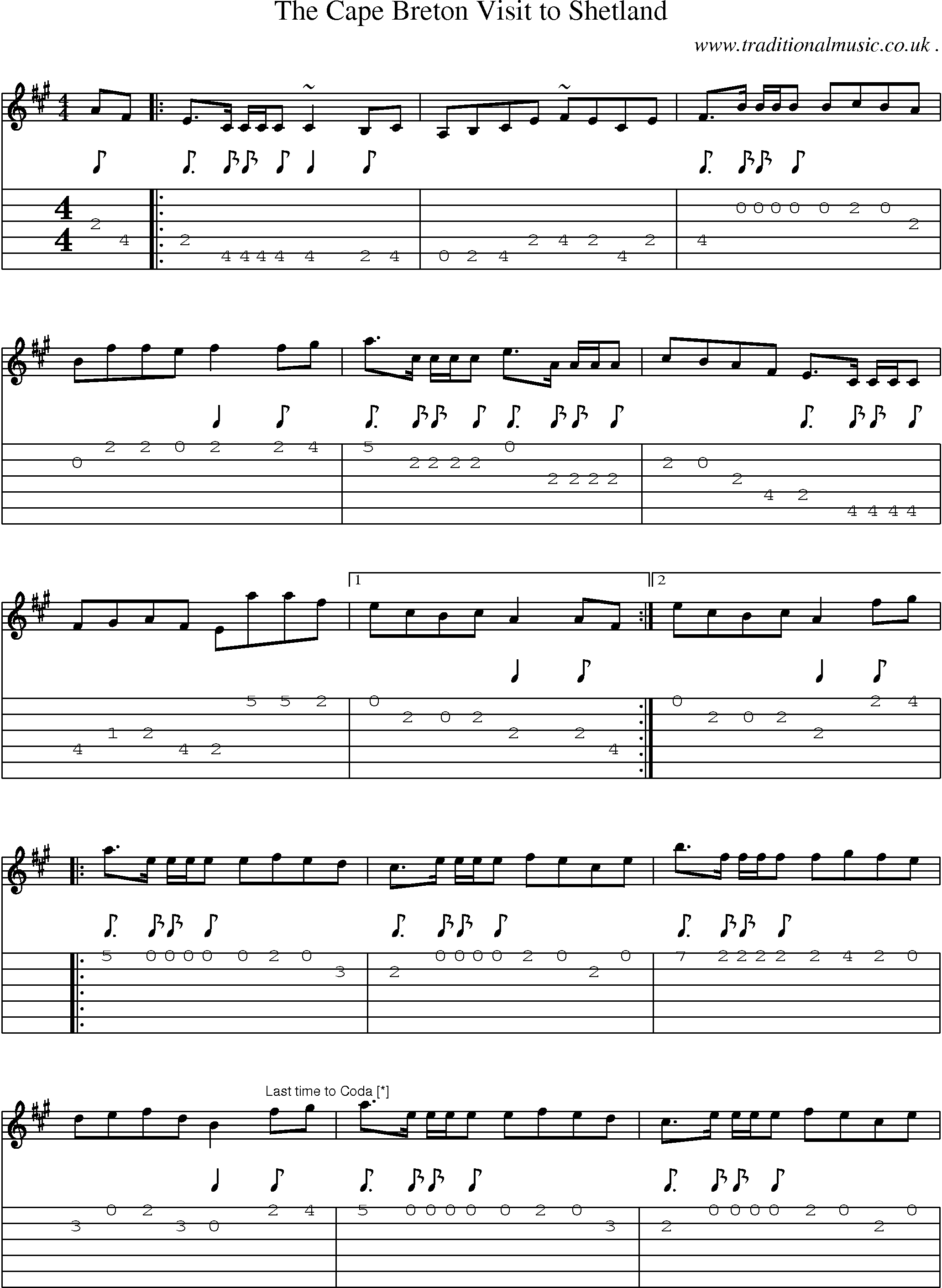 Sheet-music  score, Chords and Guitar Tabs for The Cape Breton Visit To Shetland