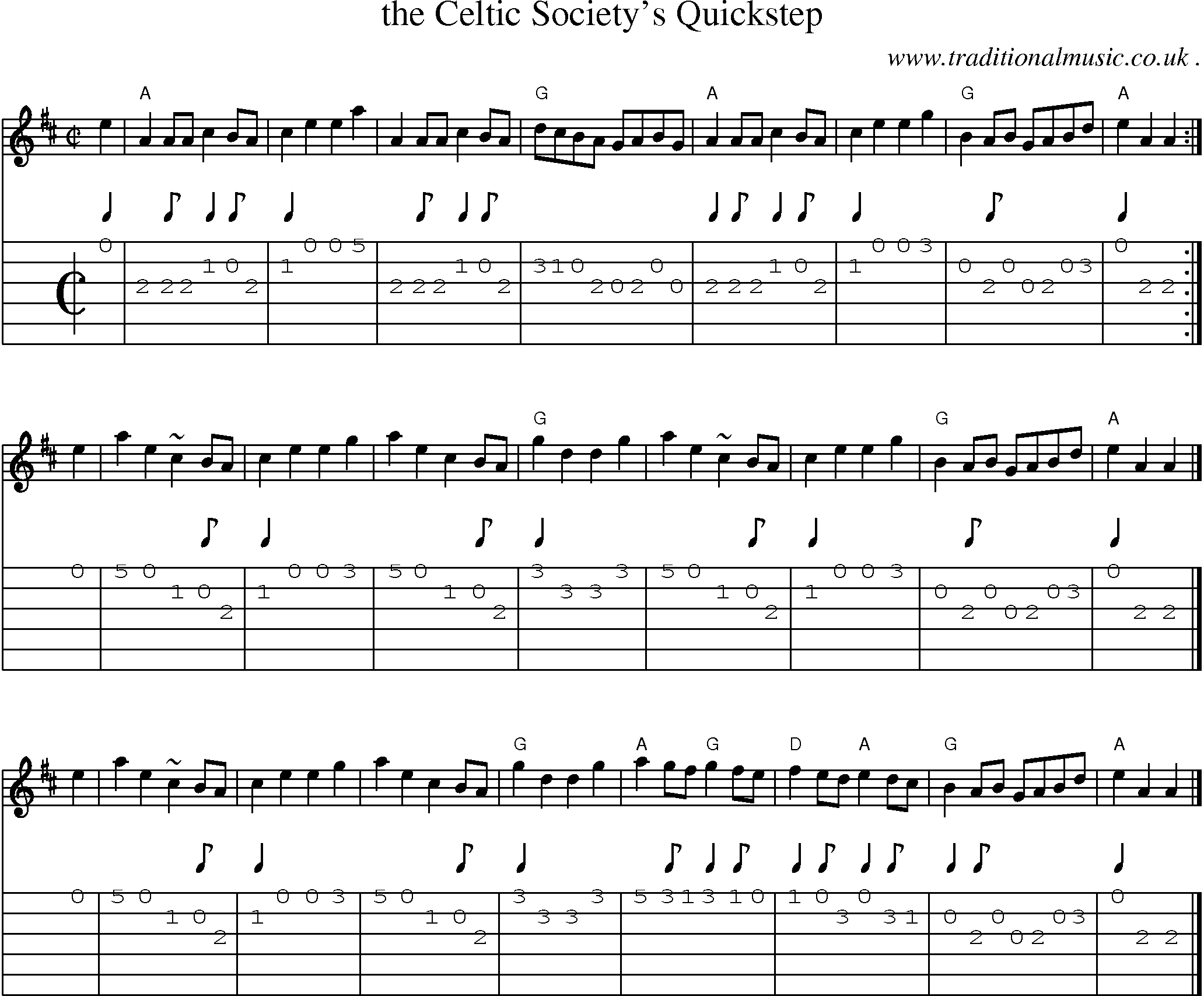 Sheet-music  score, Chords and Guitar Tabs for The Celtic Societys Quickstep