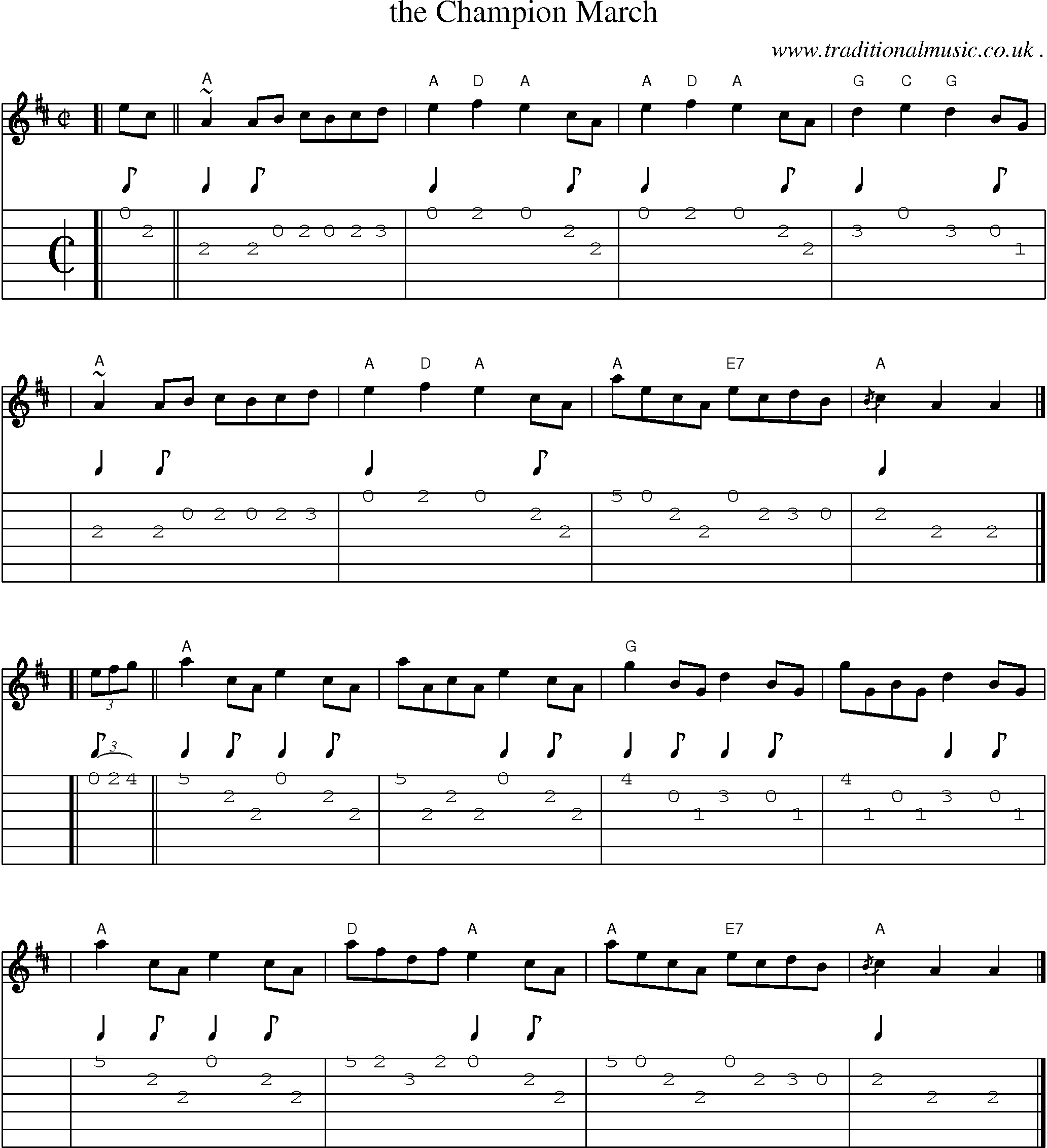 Sheet-music  score, Chords and Guitar Tabs for The Champion March