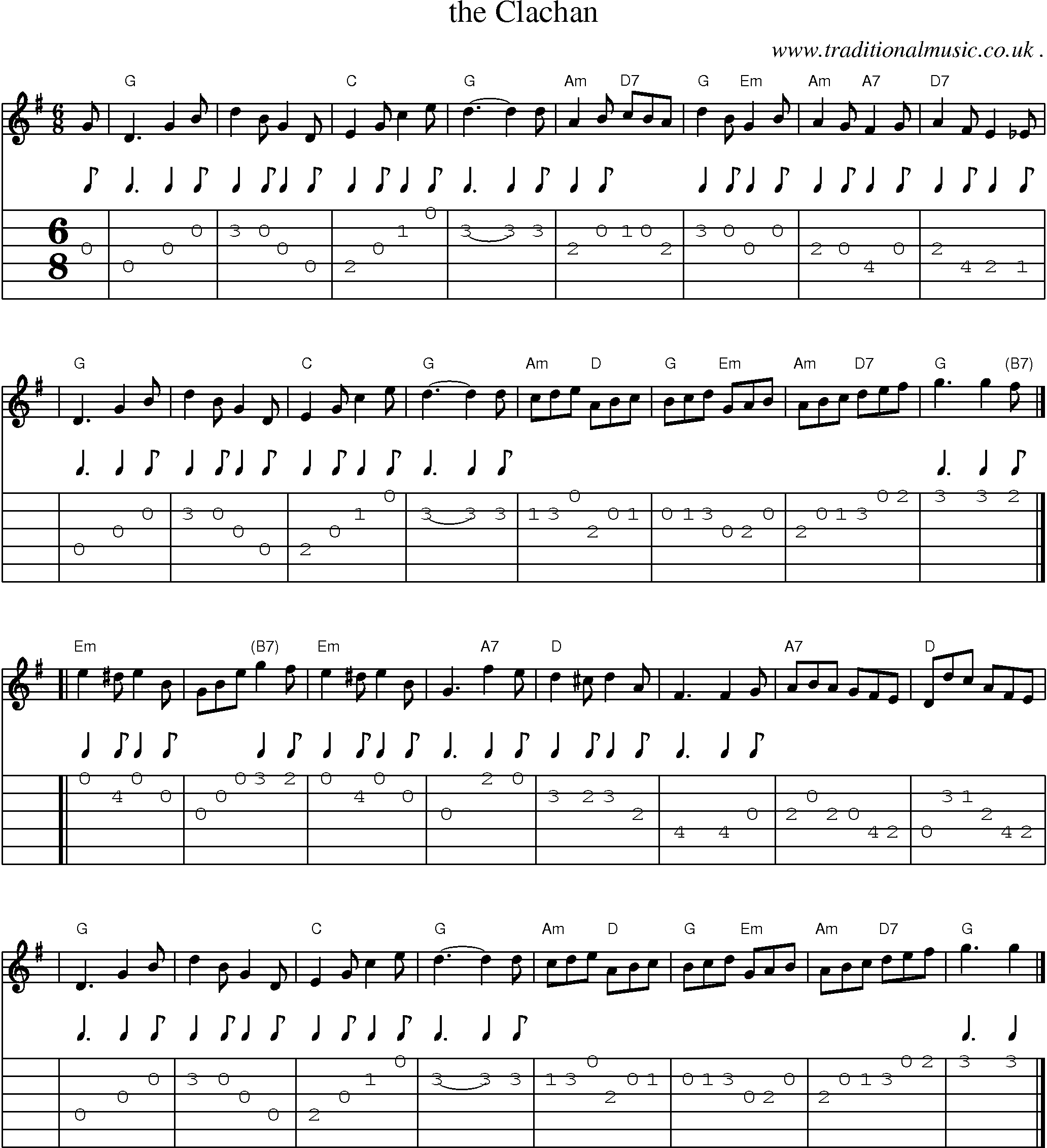Sheet-music  score, Chords and Guitar Tabs for The Clachan