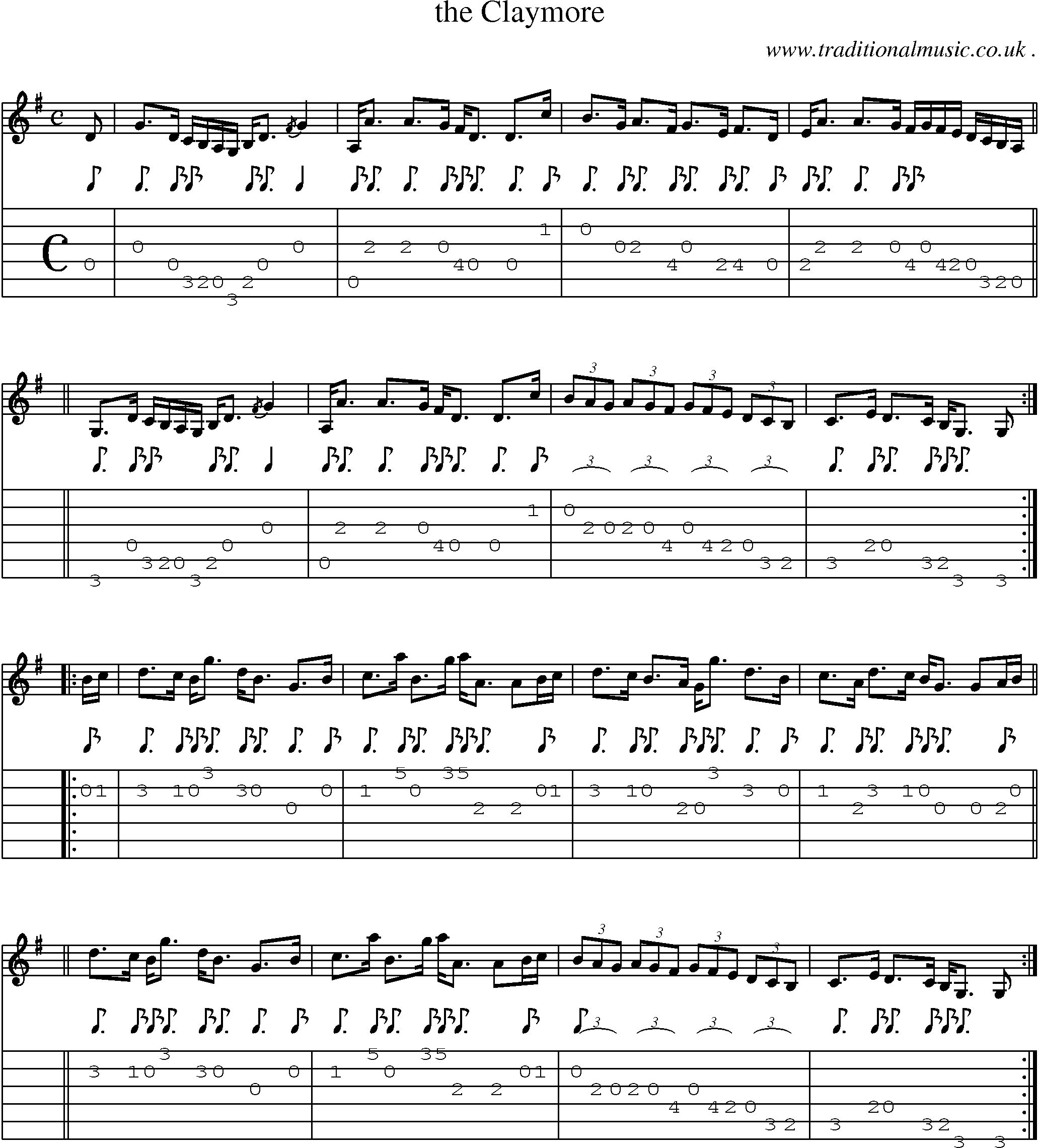 Sheet-music  score, Chords and Guitar Tabs for The Claymore