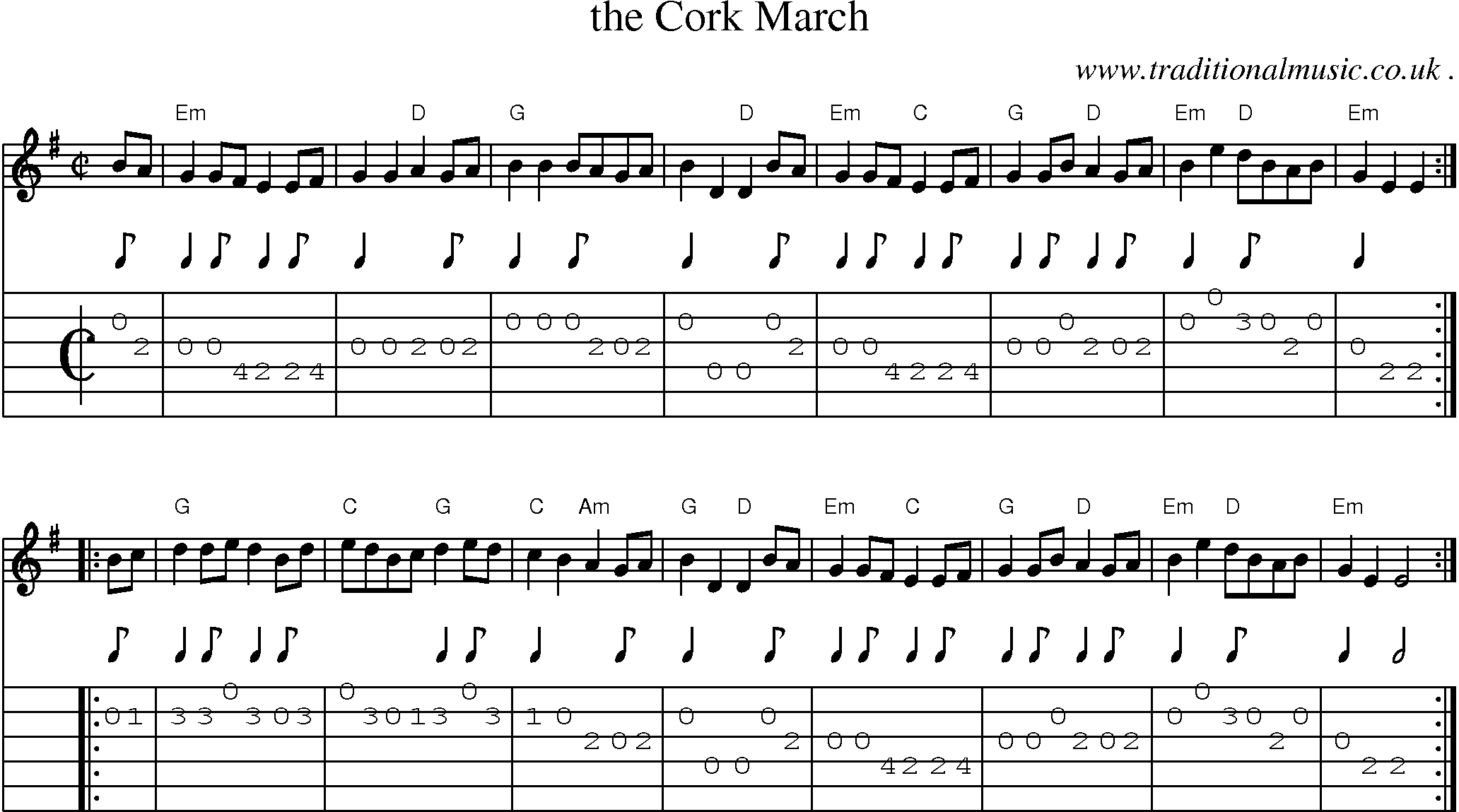 Sheet-music  score, Chords and Guitar Tabs for The Cork March
