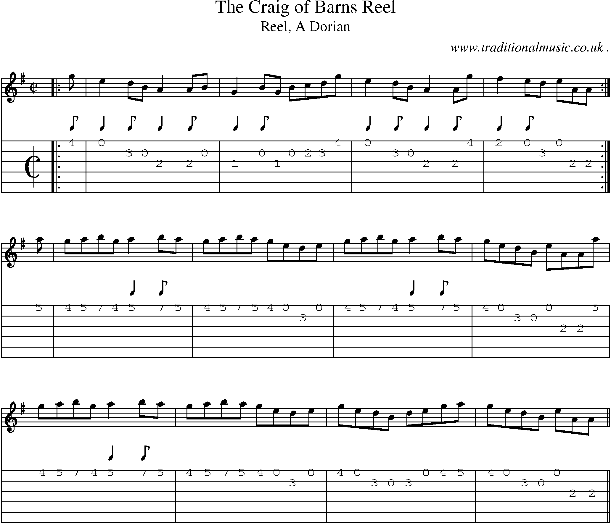 Sheet-music  score, Chords and Guitar Tabs for The Craig Of Barns Reel