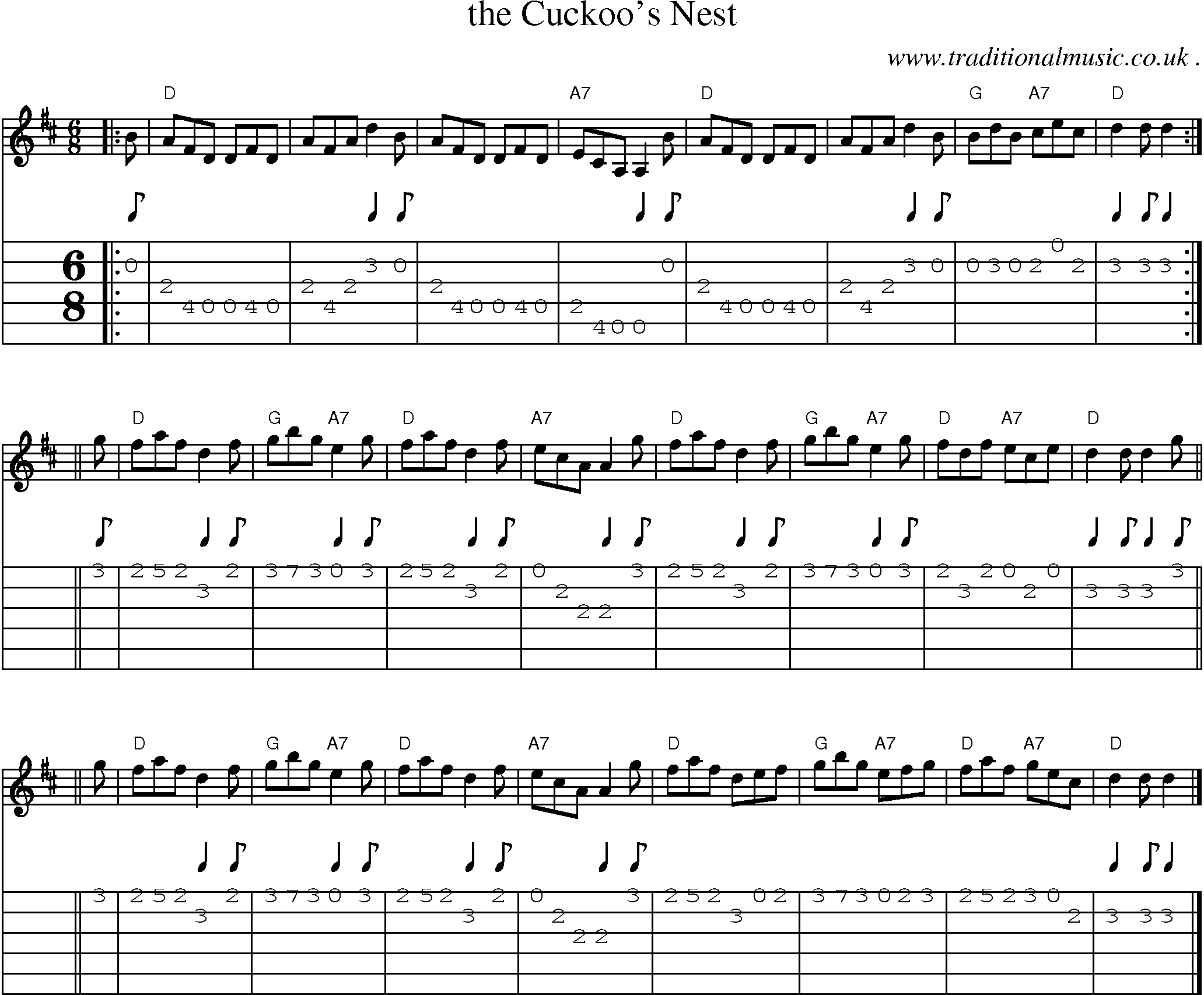 Sheet-music  score, Chords and Guitar Tabs for The Cuckoos Nest