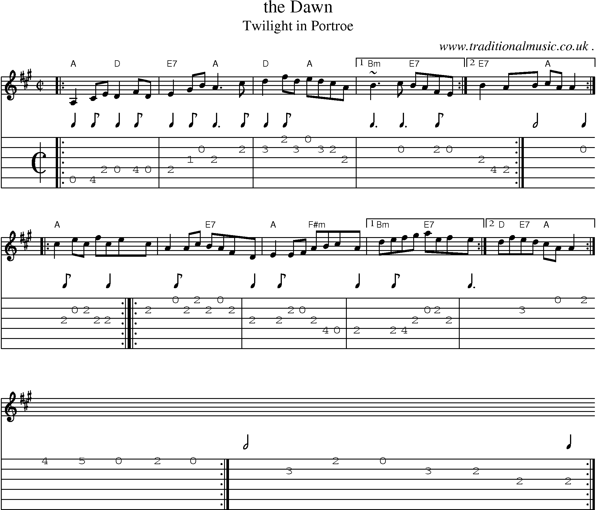 Sheet-music  score, Chords and Guitar Tabs for The Dawn