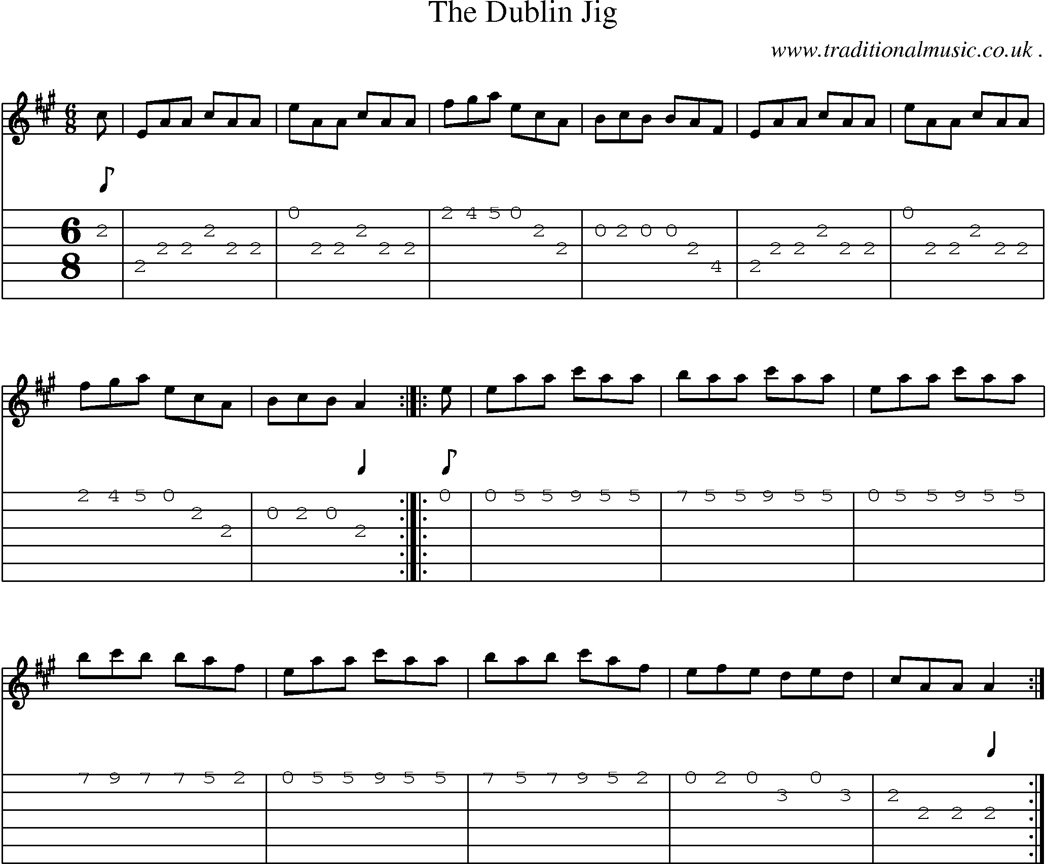 Sheet-music  score, Chords and Guitar Tabs for The Dublin Jig