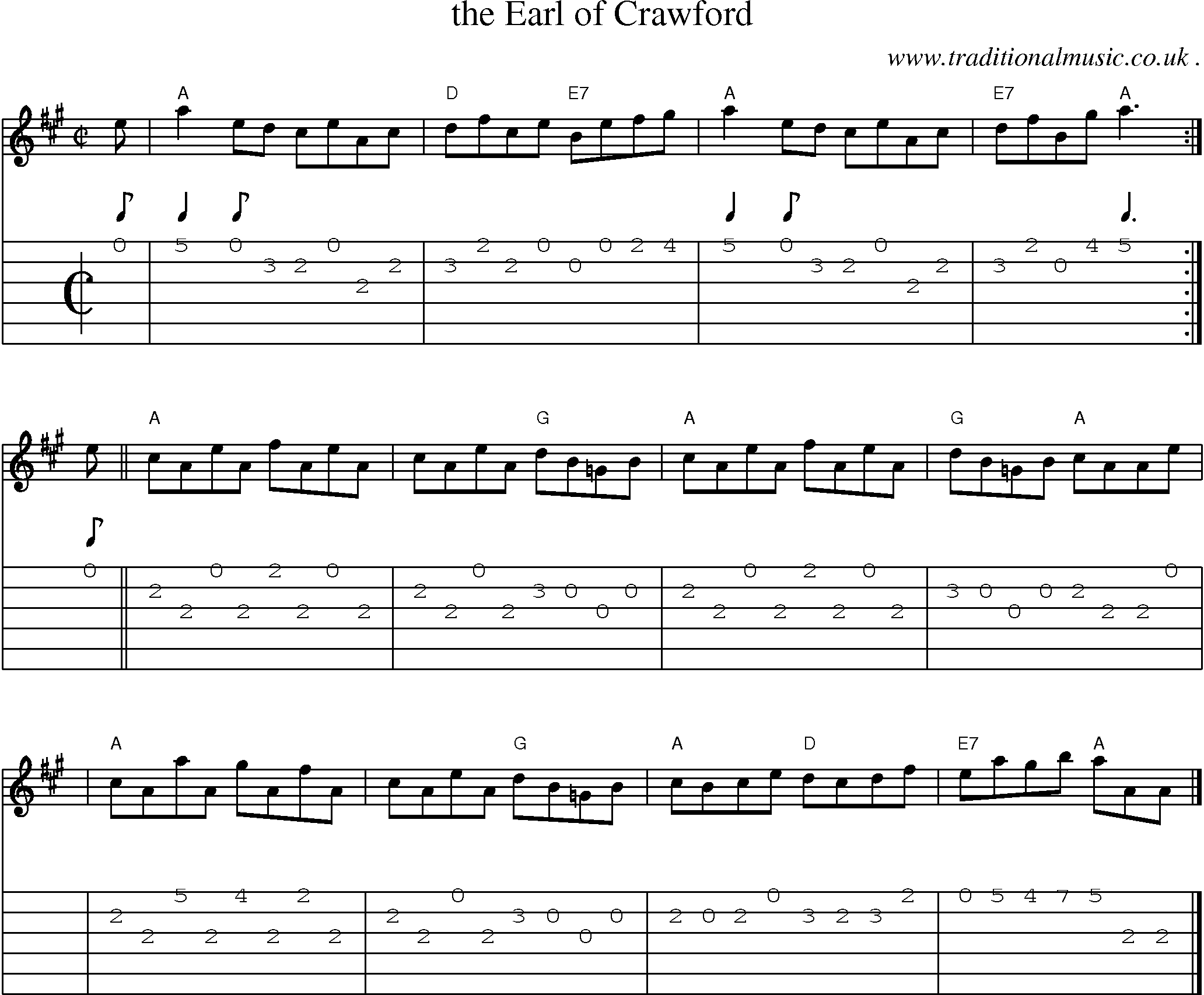 Sheet-music  score, Chords and Guitar Tabs for The Earl Of Crawford