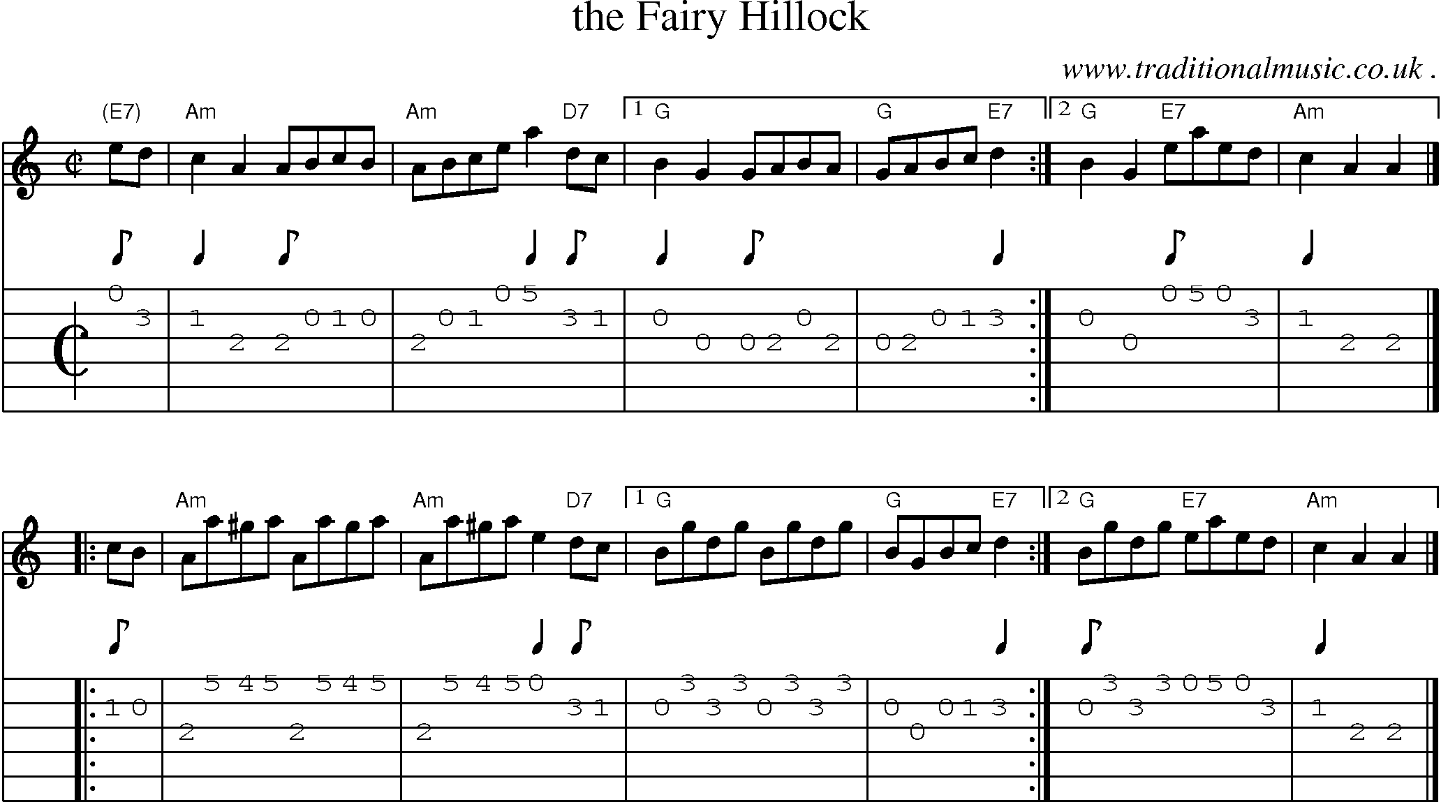 Sheet-music  score, Chords and Guitar Tabs for The Fairy Hillock