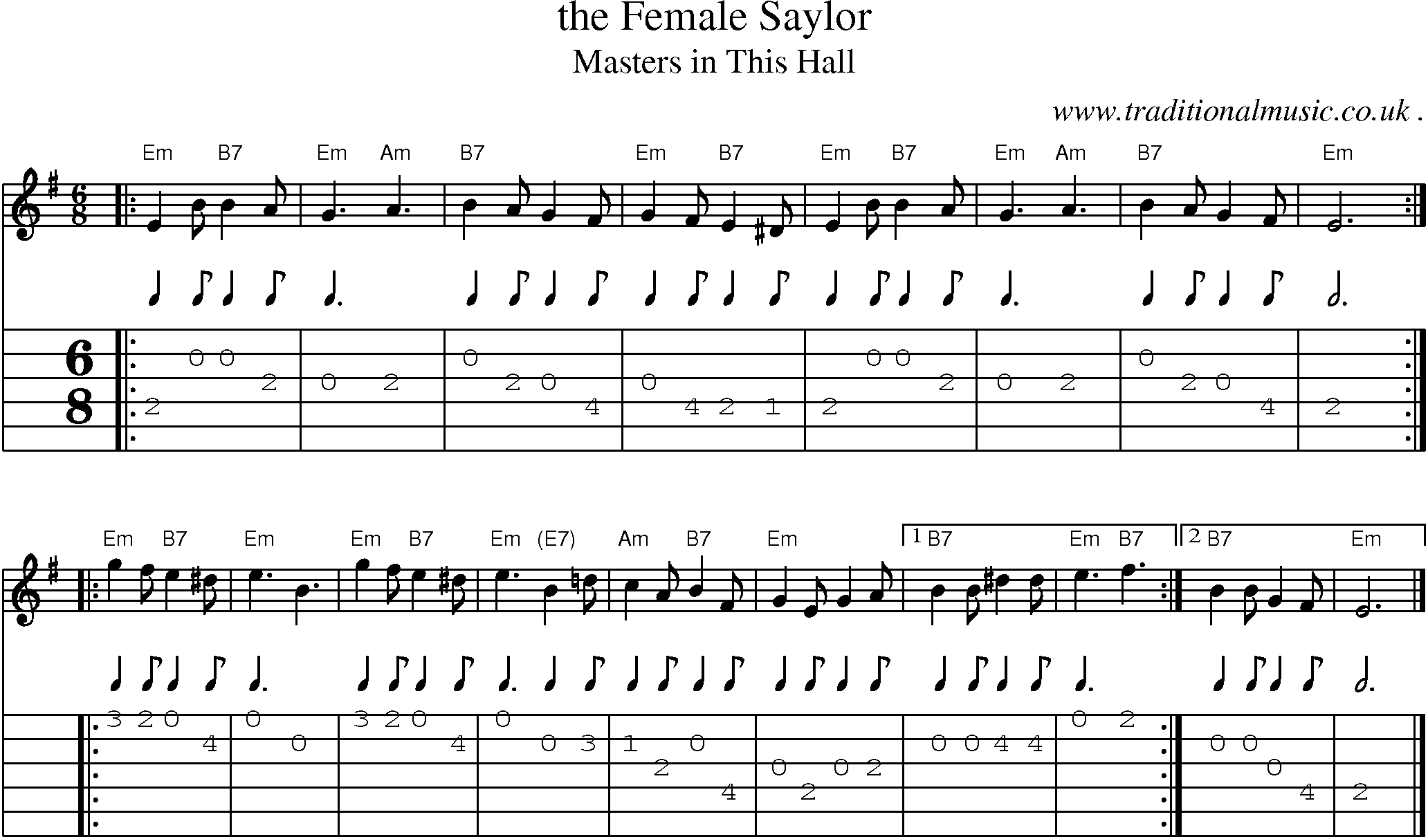 Sheet-music  score, Chords and Guitar Tabs for The Female Saylor