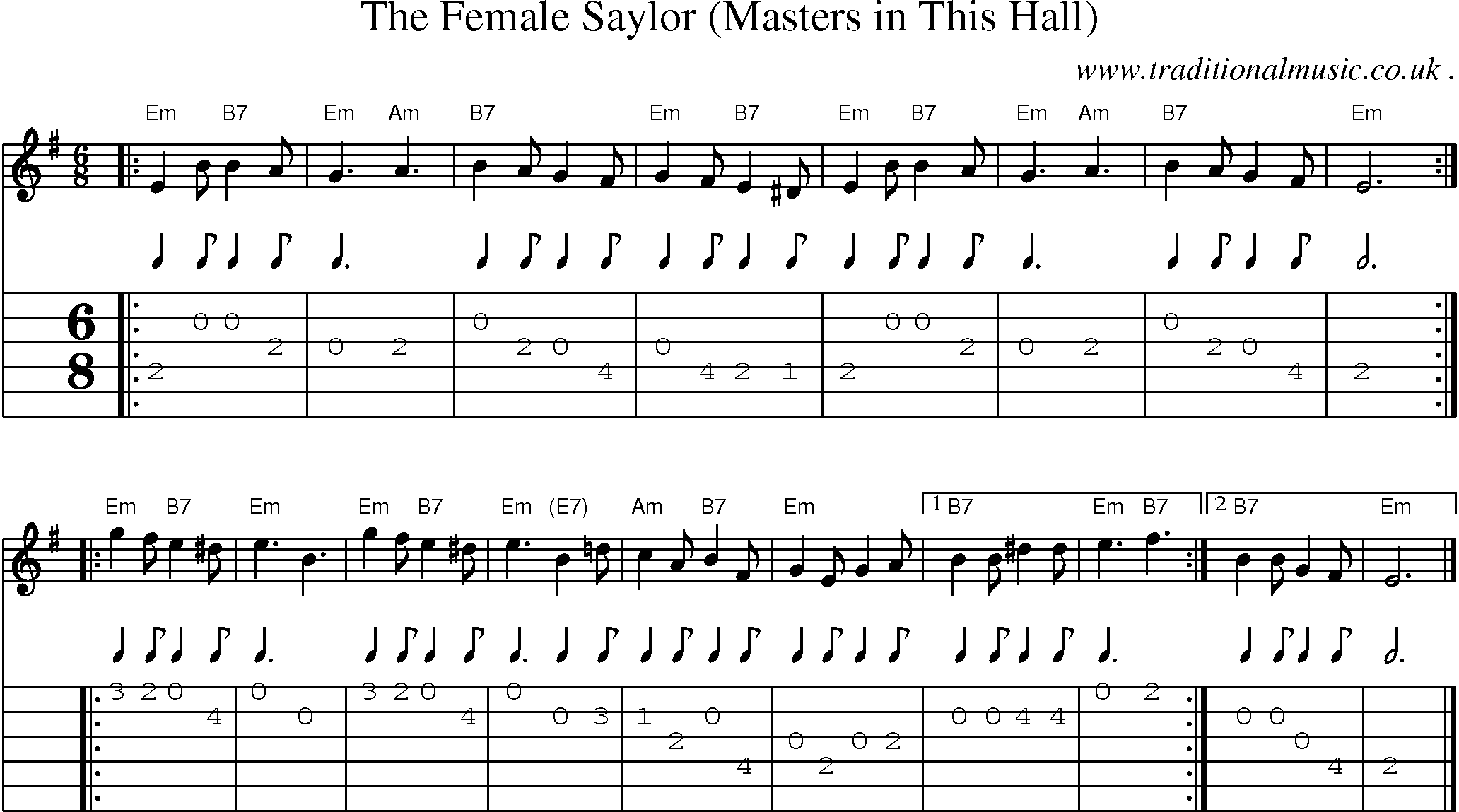 Sheet-music  score, Chords and Guitar Tabs for The Female Saylor Masters In This Hall