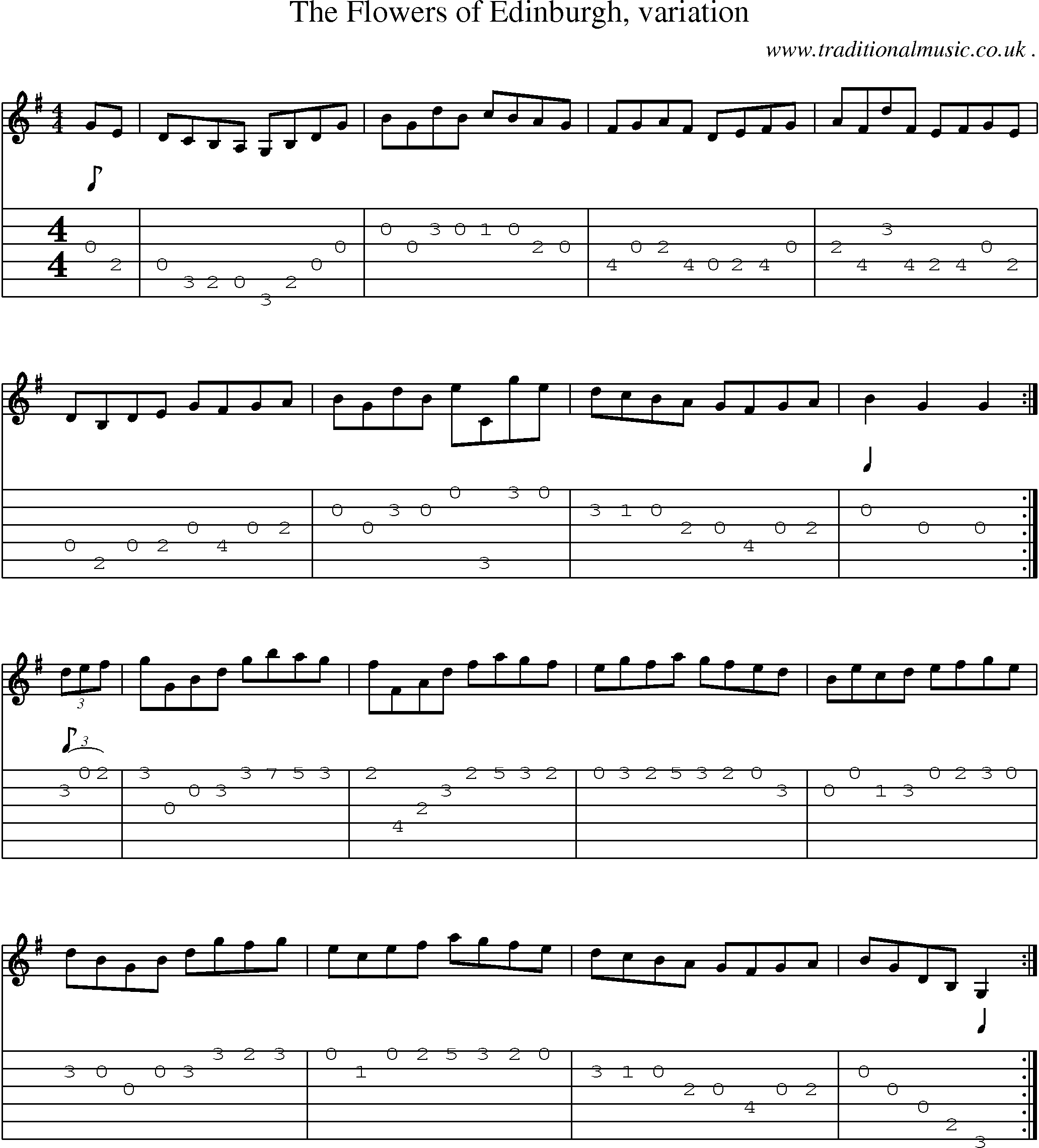 Sheet-music  score, Chords and Guitar Tabs for The Flowers Of Edinburgh Variation