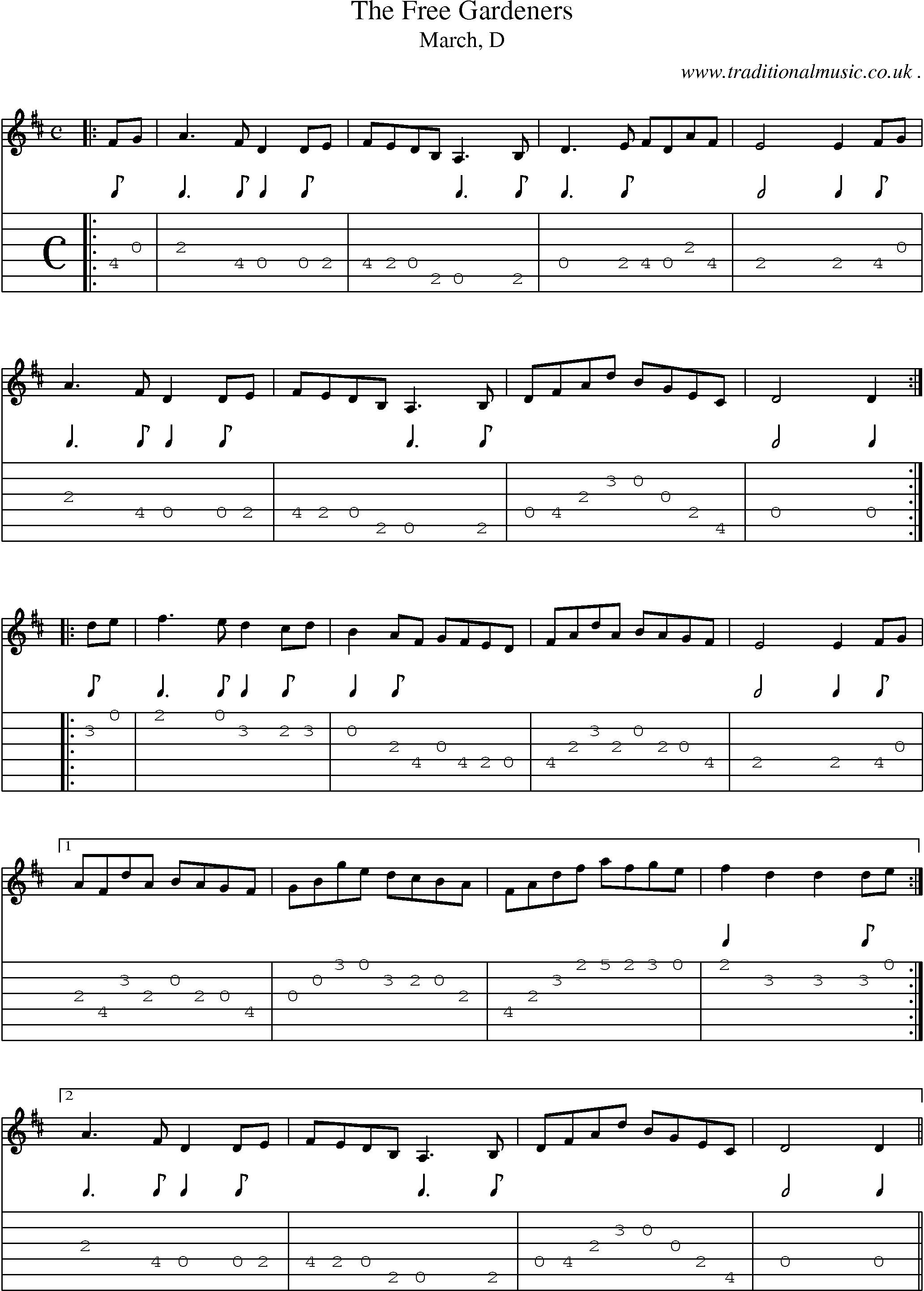 Sheet-music  score, Chords and Guitar Tabs for The Free Gardeners