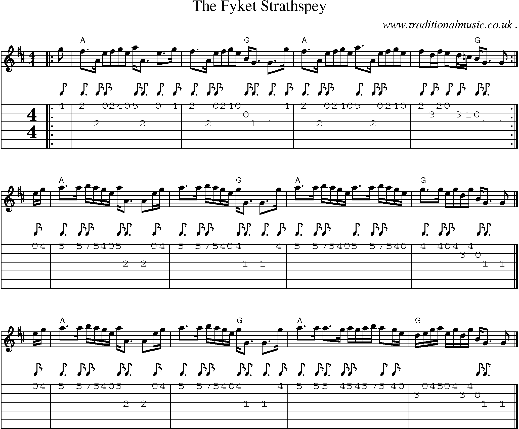 Sheet-music  score, Chords and Guitar Tabs for The Fyket Strathspey
