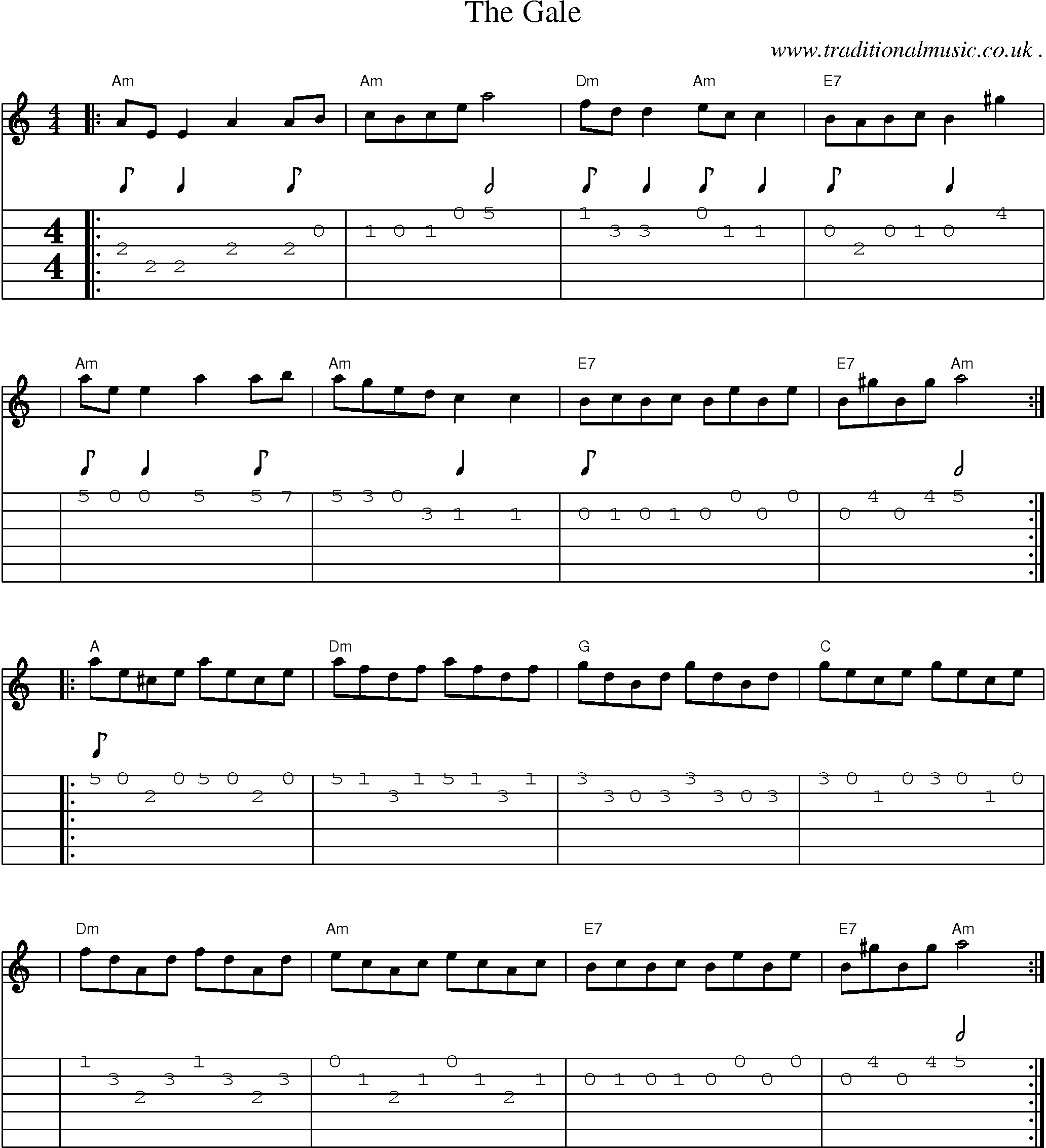 Sheet-music  score, Chords and Guitar Tabs for The Gale