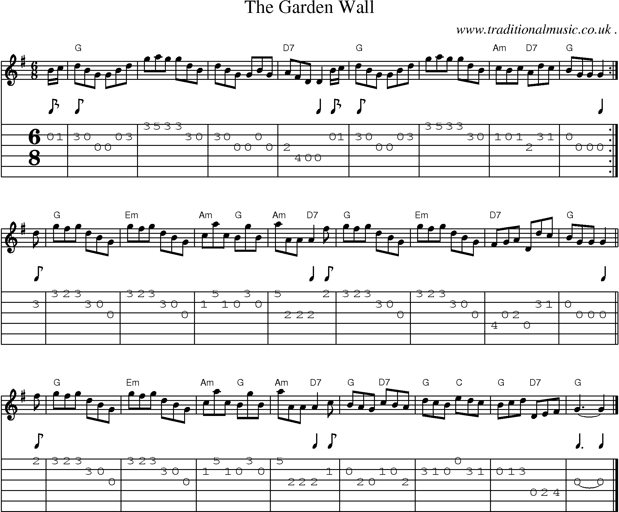 Sheet-music  score, Chords and Guitar Tabs for The Garden Wall