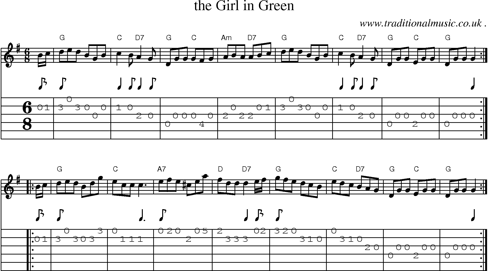 Sheet-music  score, Chords and Guitar Tabs for The Girl In Green
