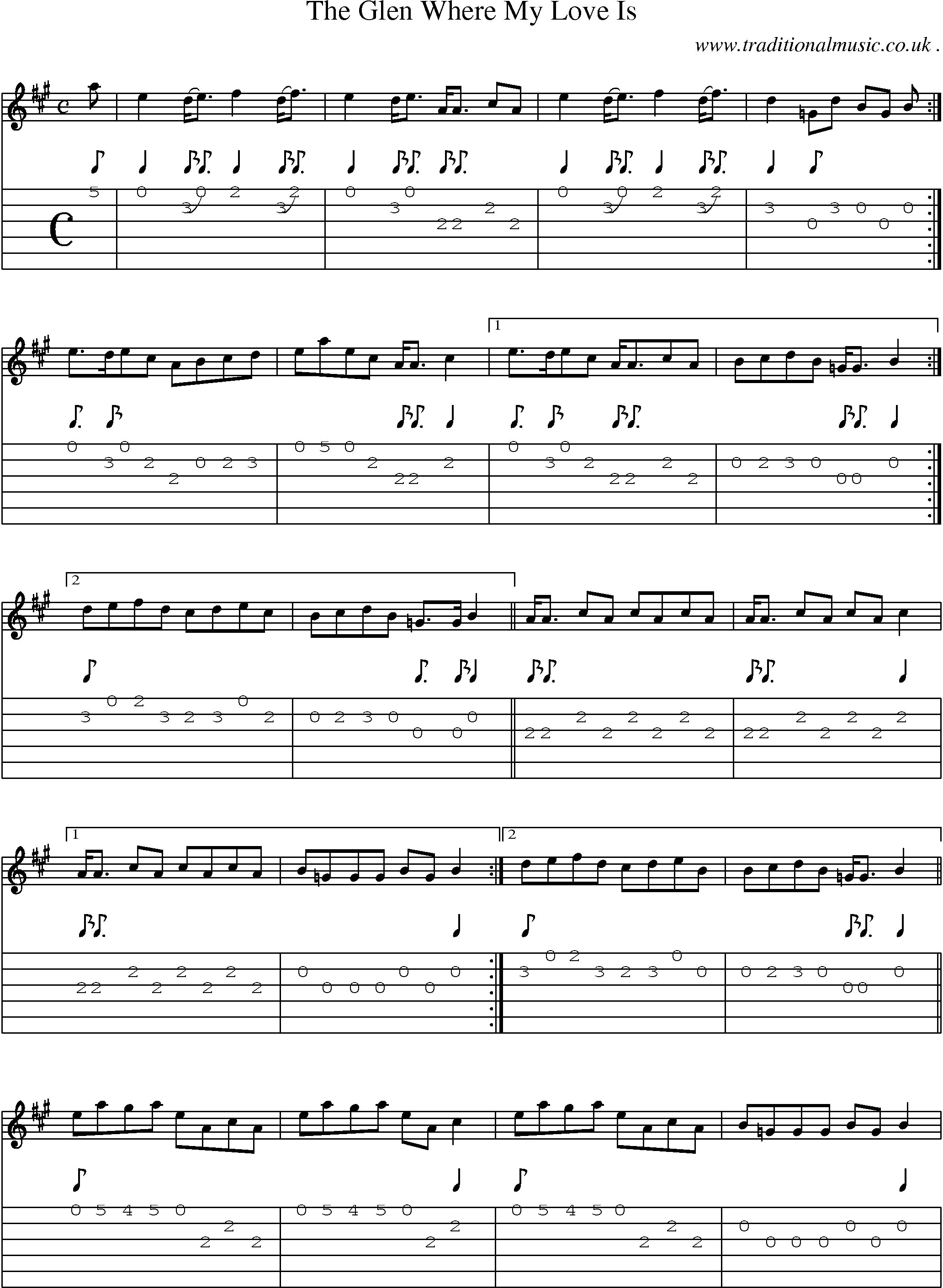 Sheet-music  score, Chords and Guitar Tabs for The Glen Where My Love Is