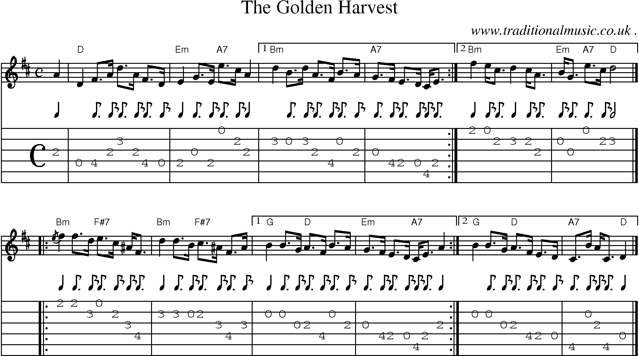 Sheet-music  score, Chords and Guitar Tabs for The Golden Harvest