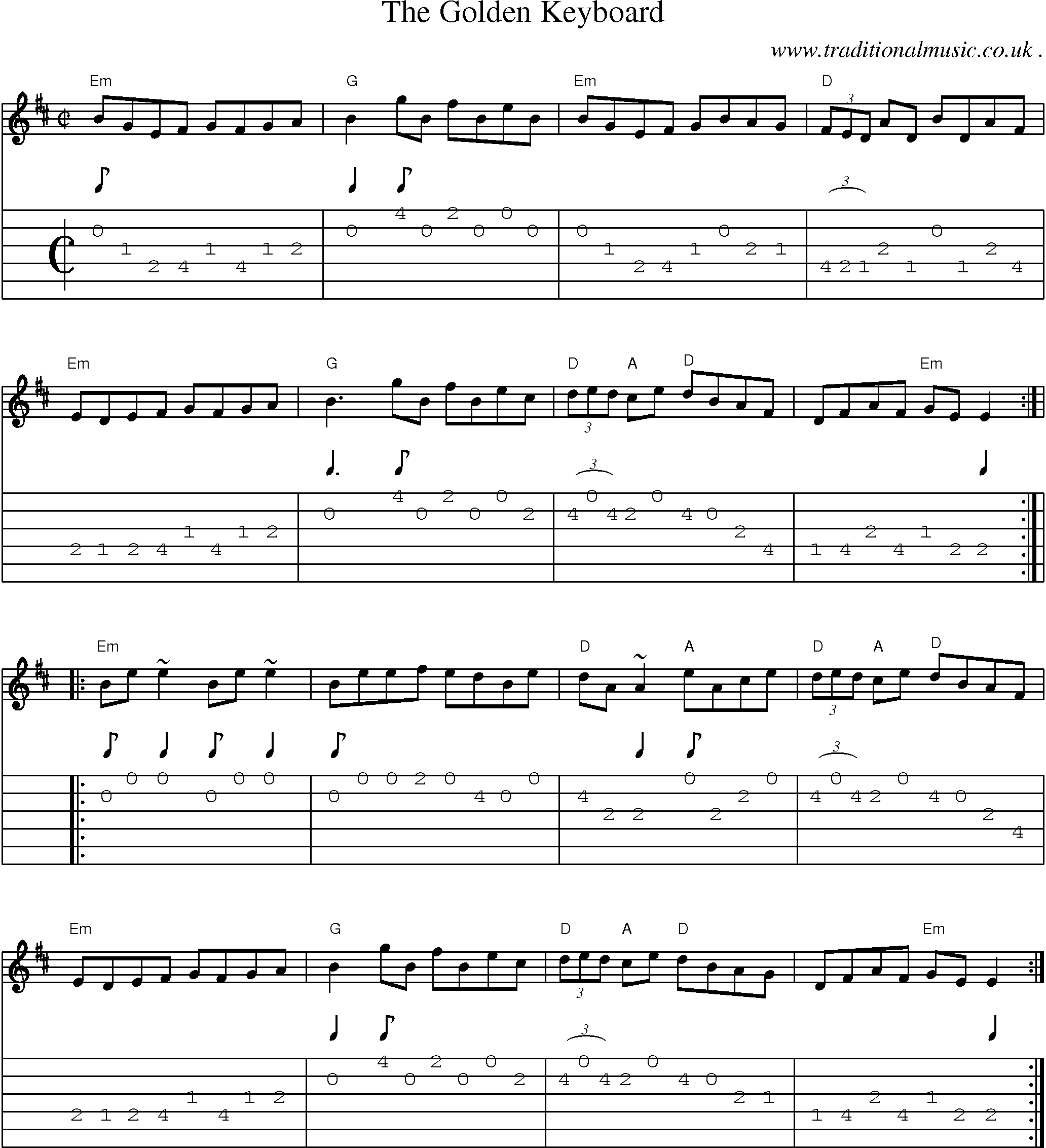 Sheet-music  score, Chords and Guitar Tabs for The Golden Keyboard