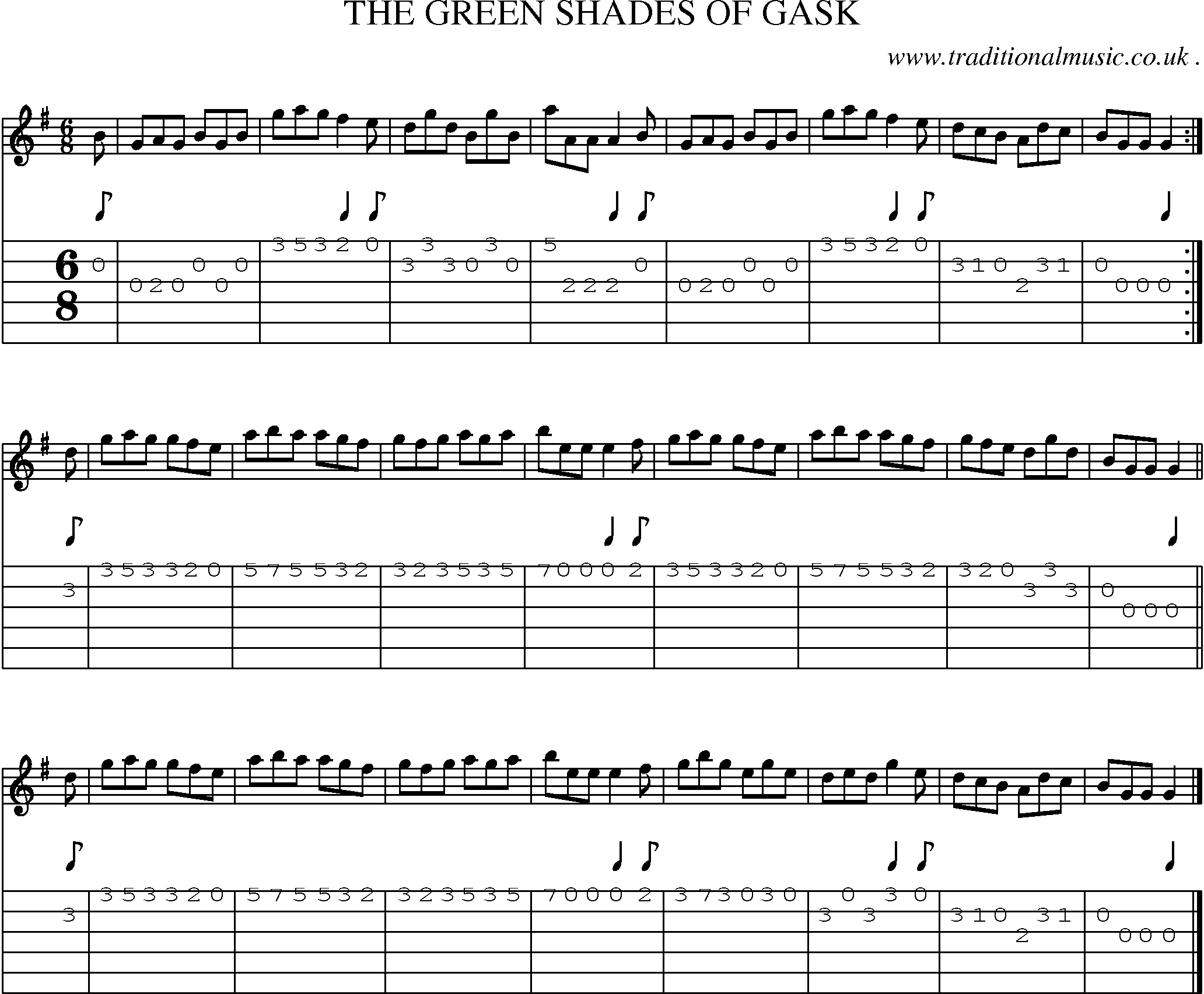 Sheet-music  score, Chords and Guitar Tabs for The Green Shades Of Gask