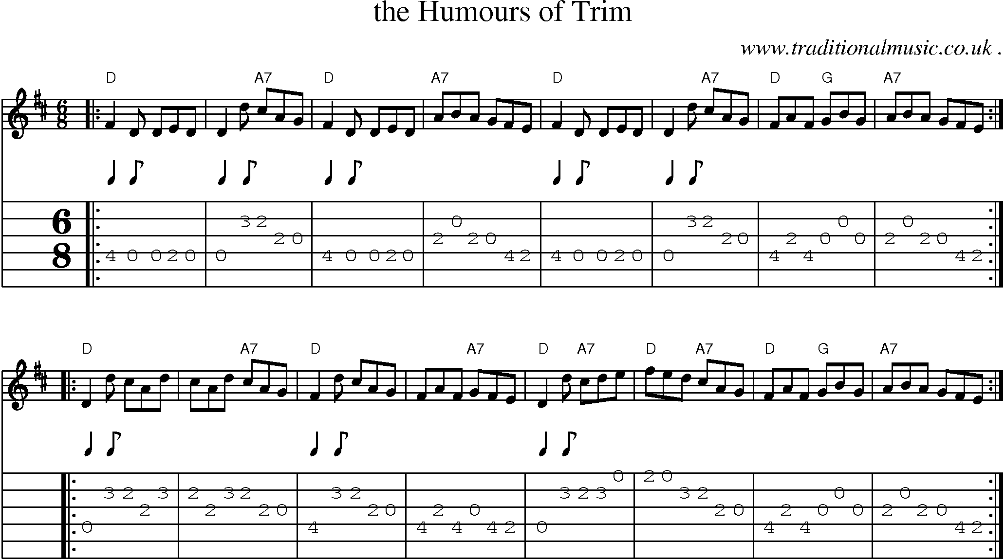 Sheet-music  score, Chords and Guitar Tabs for The Humours Of Trim