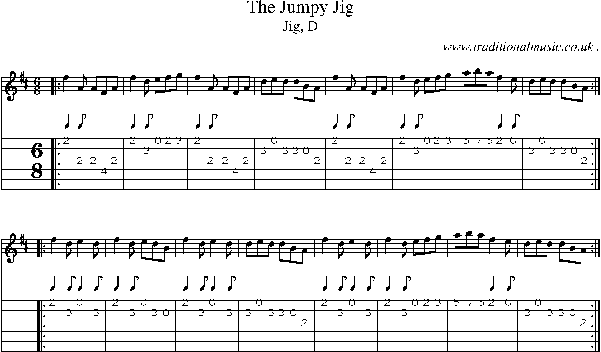 Sheet-music  score, Chords and Guitar Tabs for The Jumpy Jig