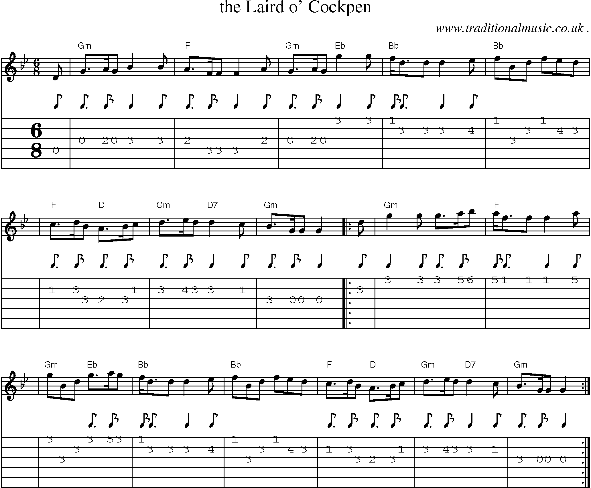 Sheet-music  score, Chords and Guitar Tabs for The Laird O Cockpen