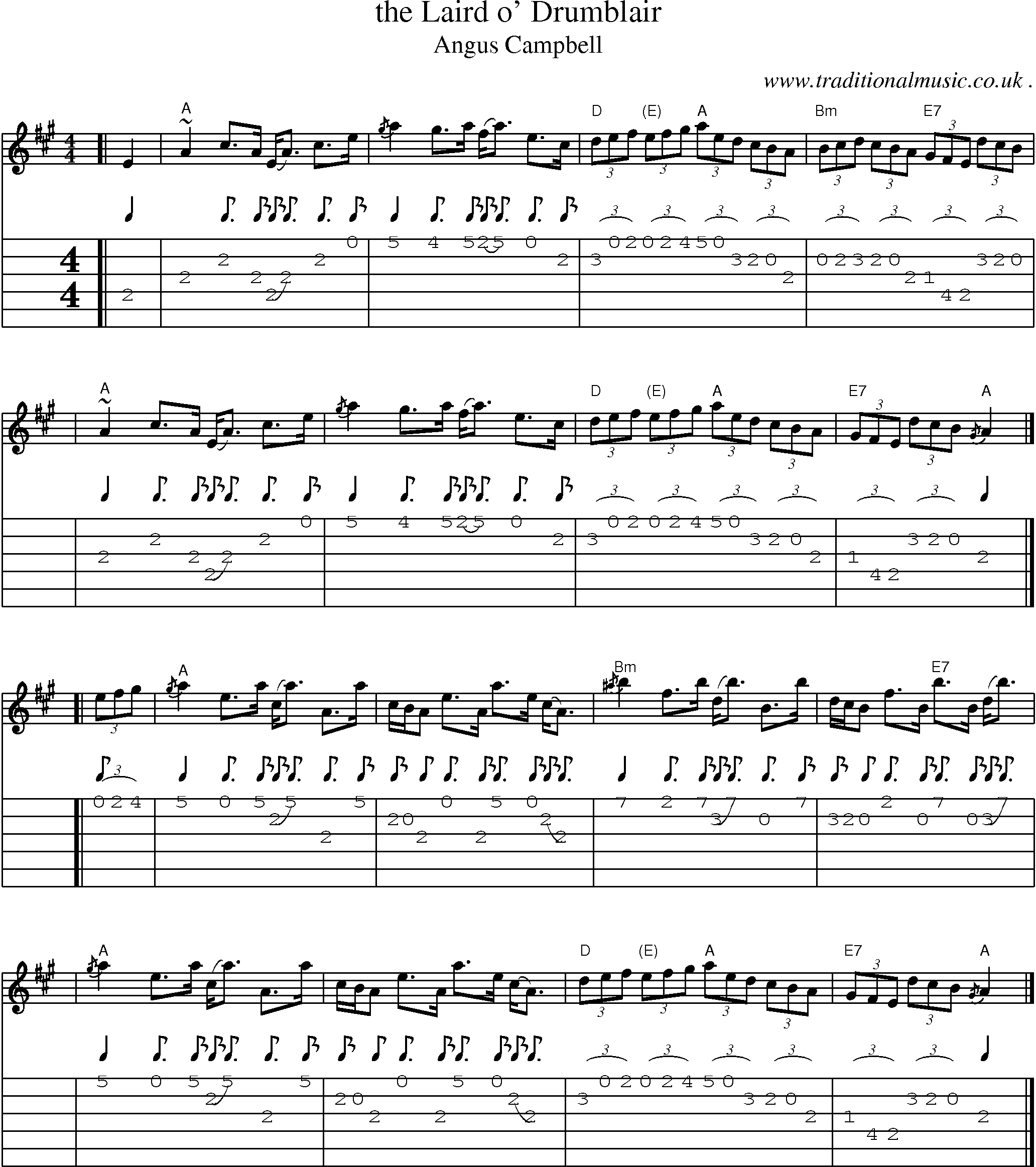 Sheet-music  score, Chords and Guitar Tabs for The Laird O Drumblair
