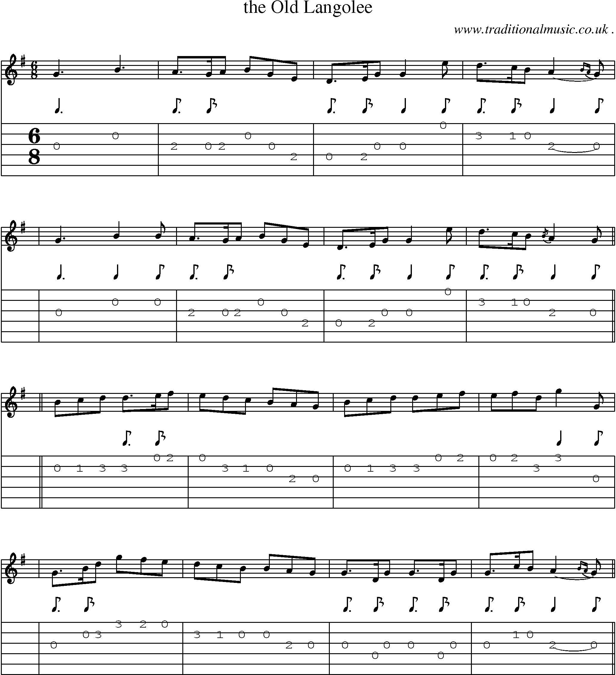 Sheet-music  score, Chords and Guitar Tabs for The Old Langolee